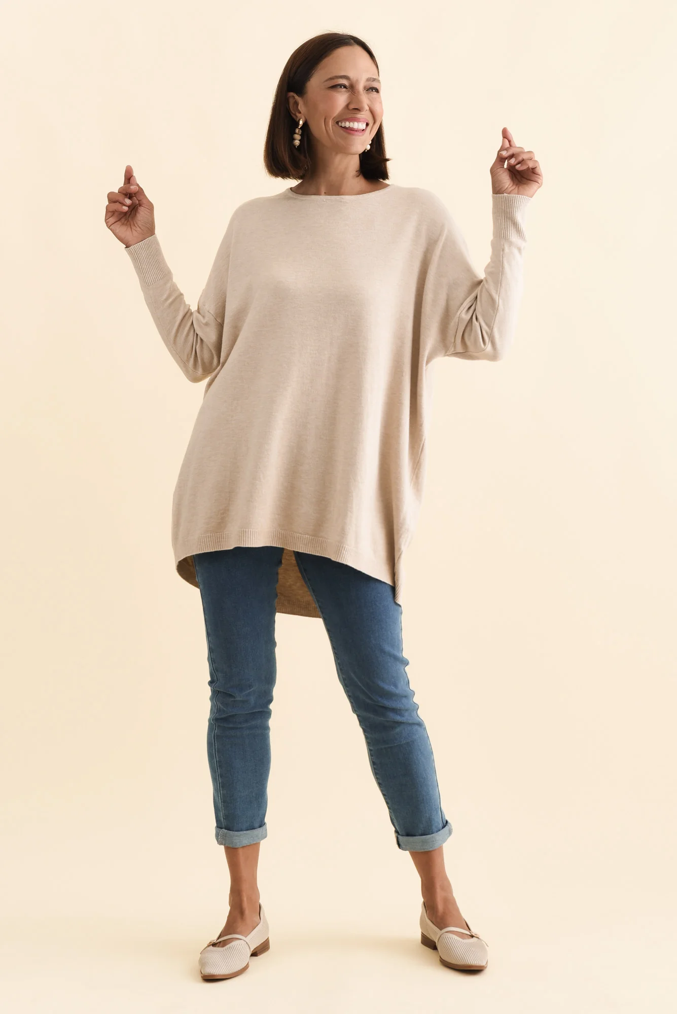 Meryl Beige Wool Blend Drape Jumper - Image 7