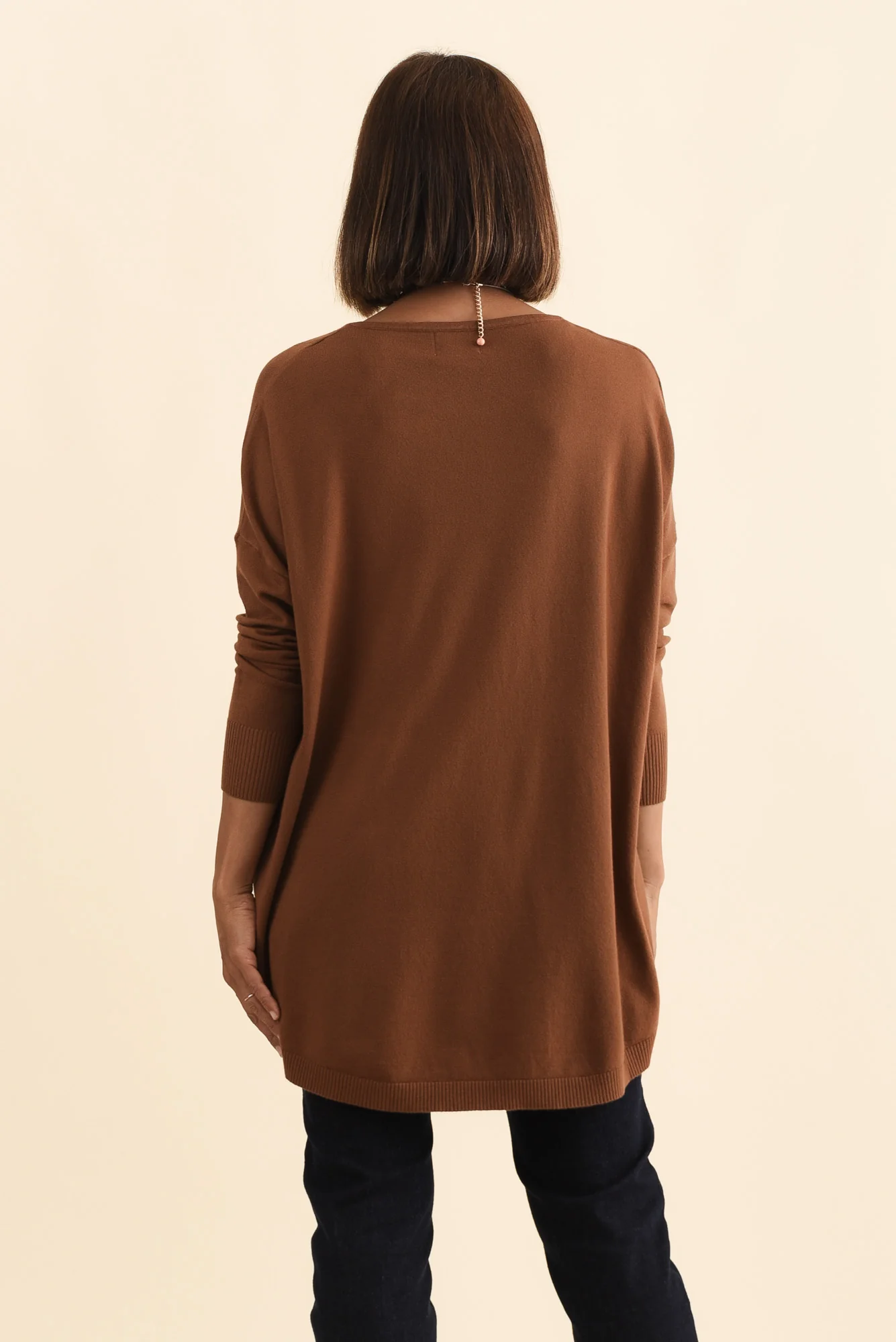 Meryl Chocolate Wool Blend Drape Jumper - Image 10