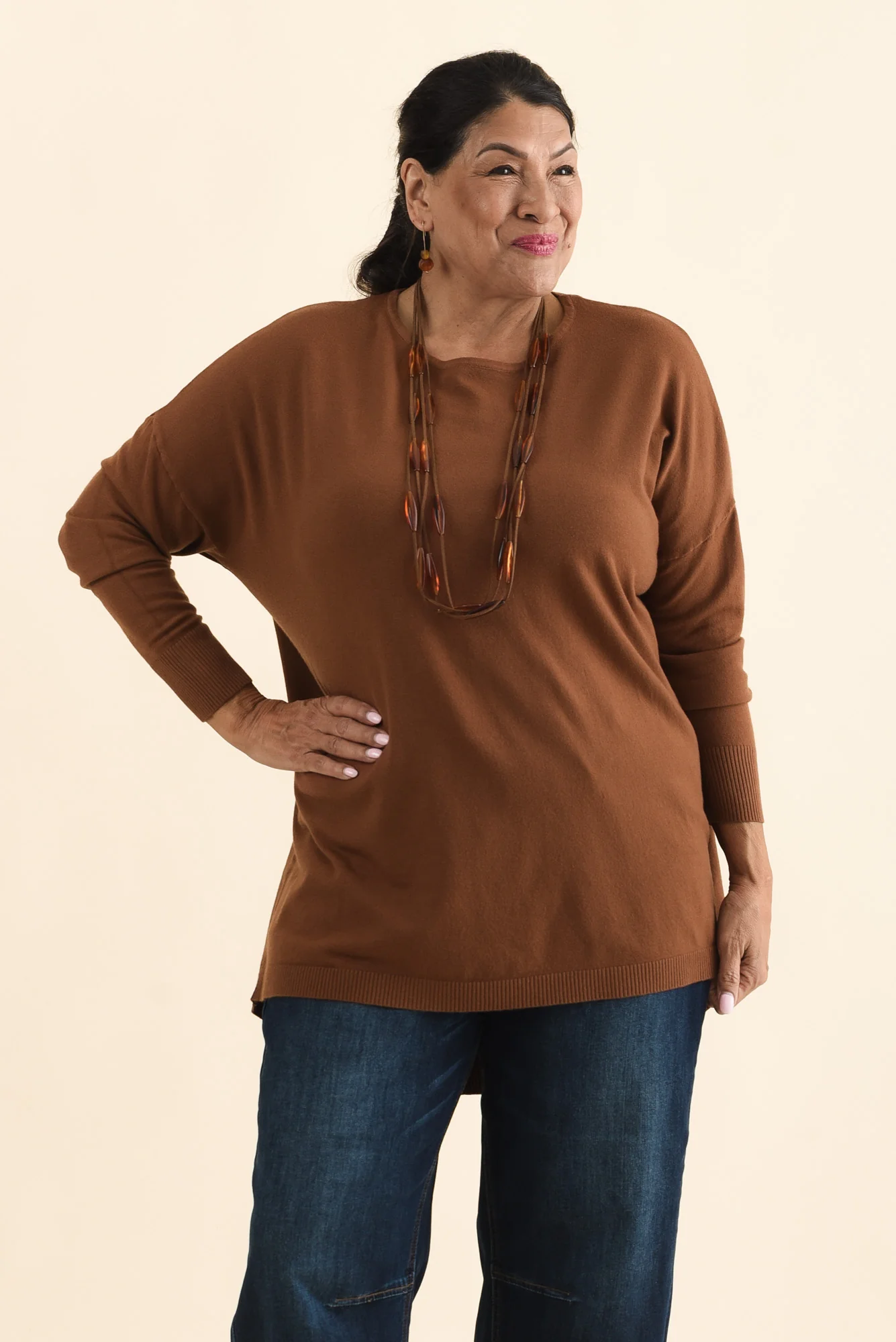 Meryl Chocolate Wool Blend Drape Jumper - Image 3