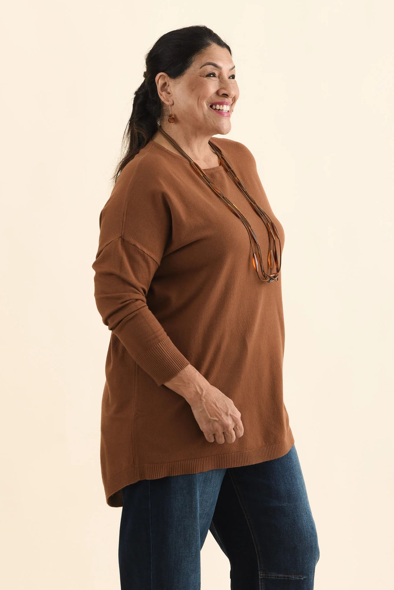 Meryl Chocolate Wool Blend Drape Jumper - Image 5