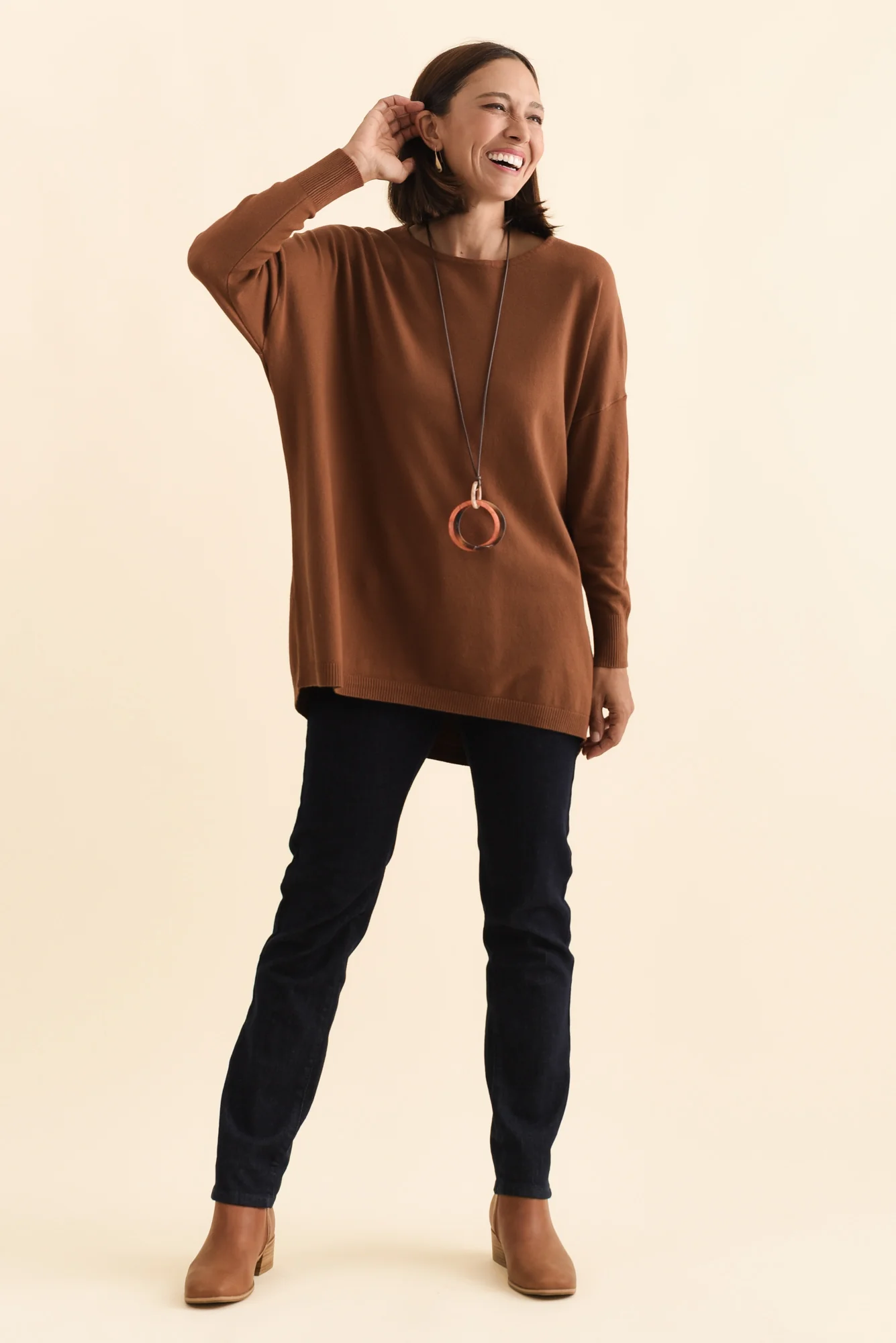 Meryl Chocolate Wool Blend Drape Jumper - Image 8