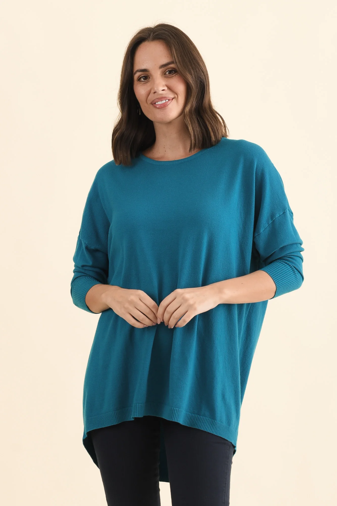 Meryl Teal Wool Blend Drape Jumper - Image 3