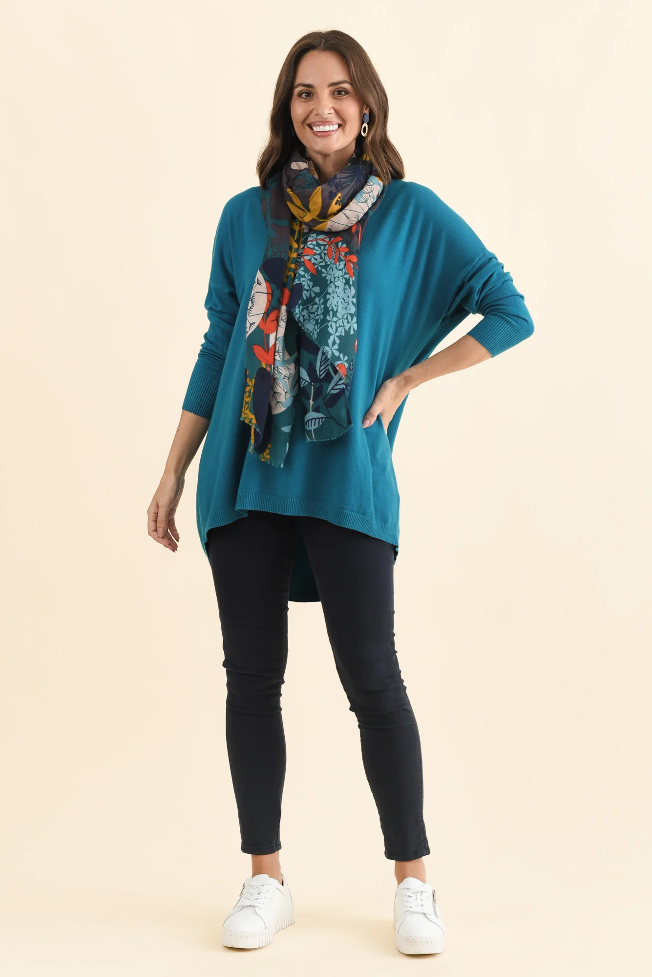Meryl Teal Wool Blend Drape Jumper - Image 4