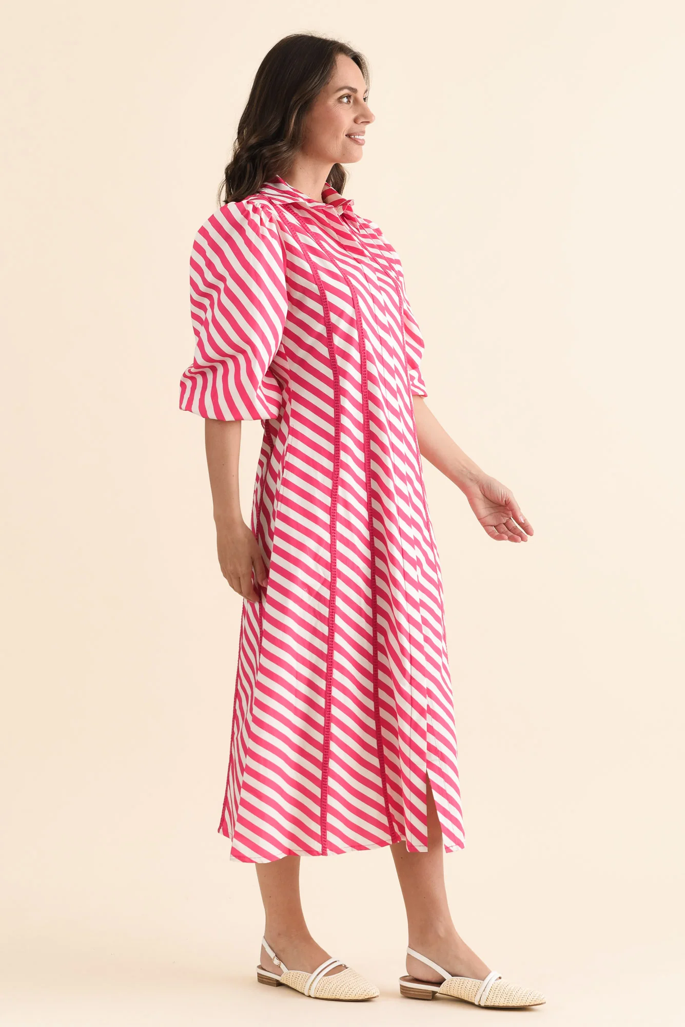 Micah Pink Stripe Cotton Poplin Dress - Image 3
