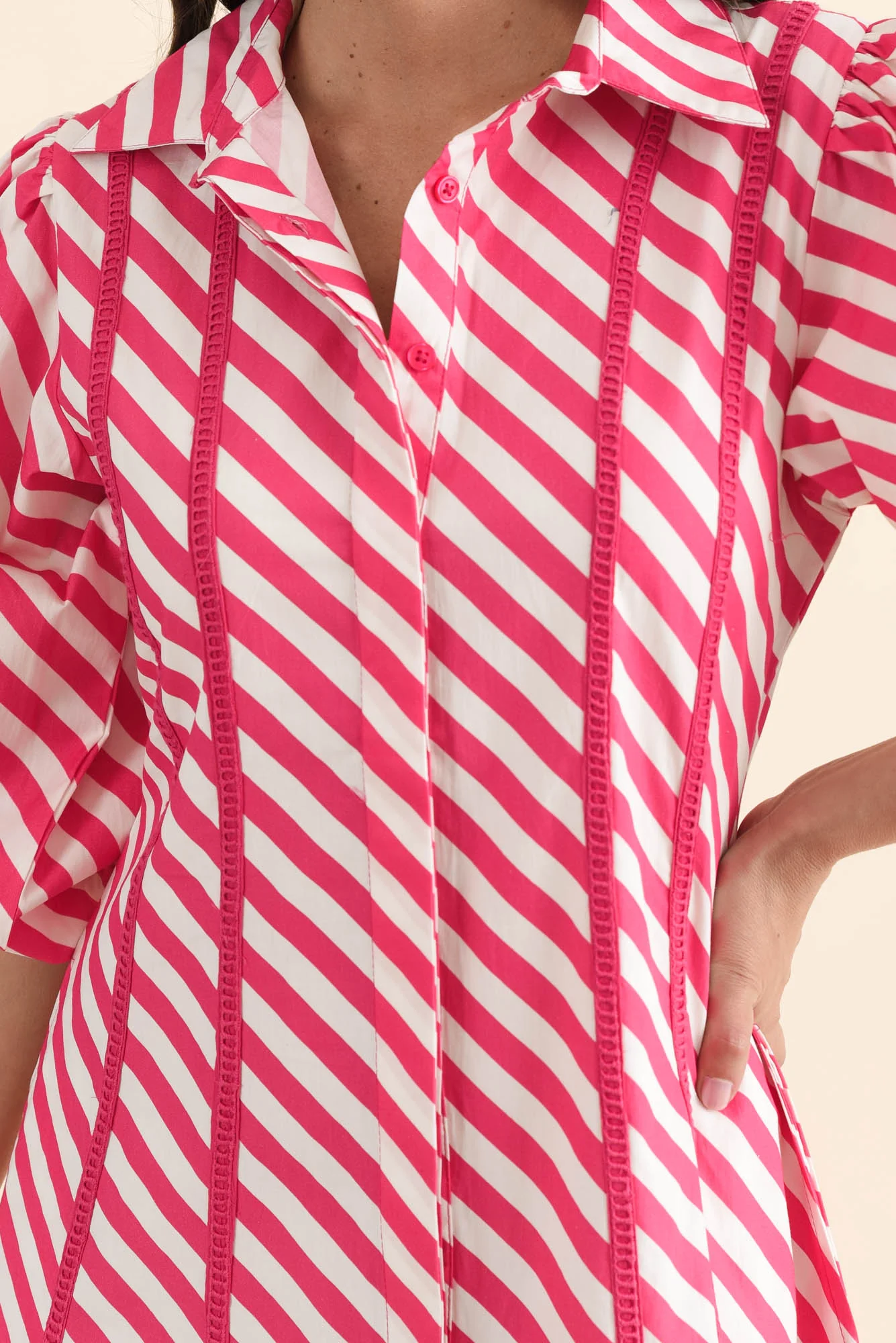 Micah Pink Stripe Cotton Poplin Dress - Image 5
