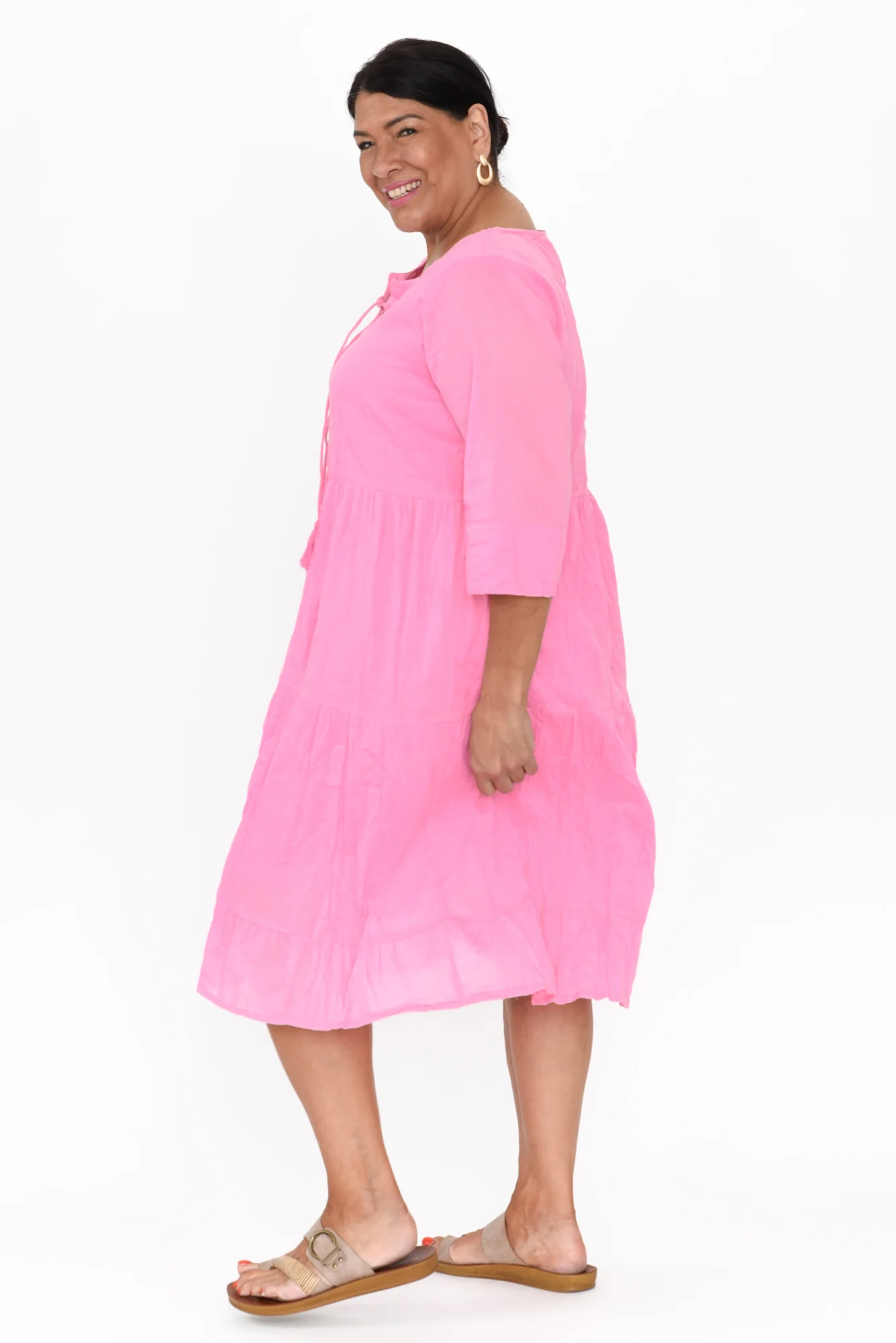 Milana Bright Pink Crinkle Cotton Dress - Image 10