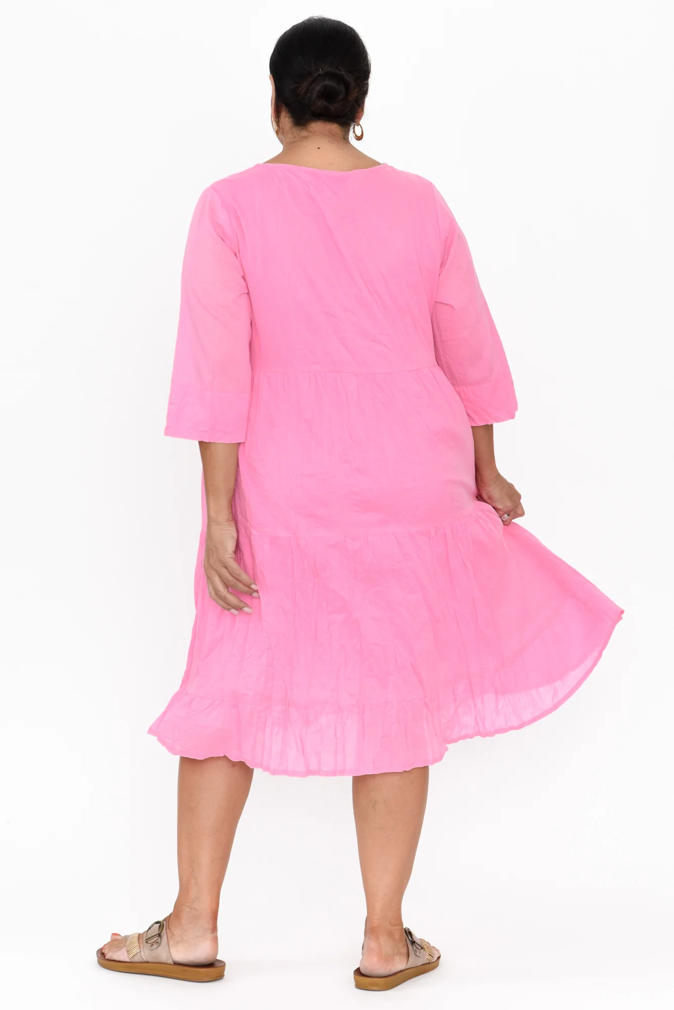 Milana Bright Pink Crinkle Cotton Dress - Image 11