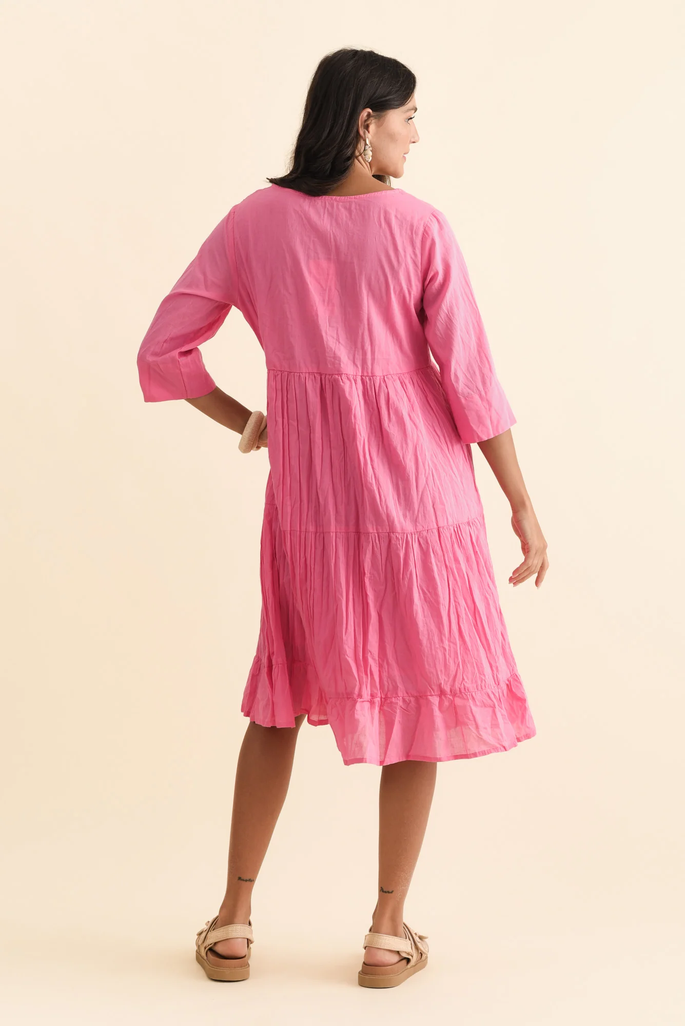 Milana Bright Pink Crinkle Cotton Dress - Image 6