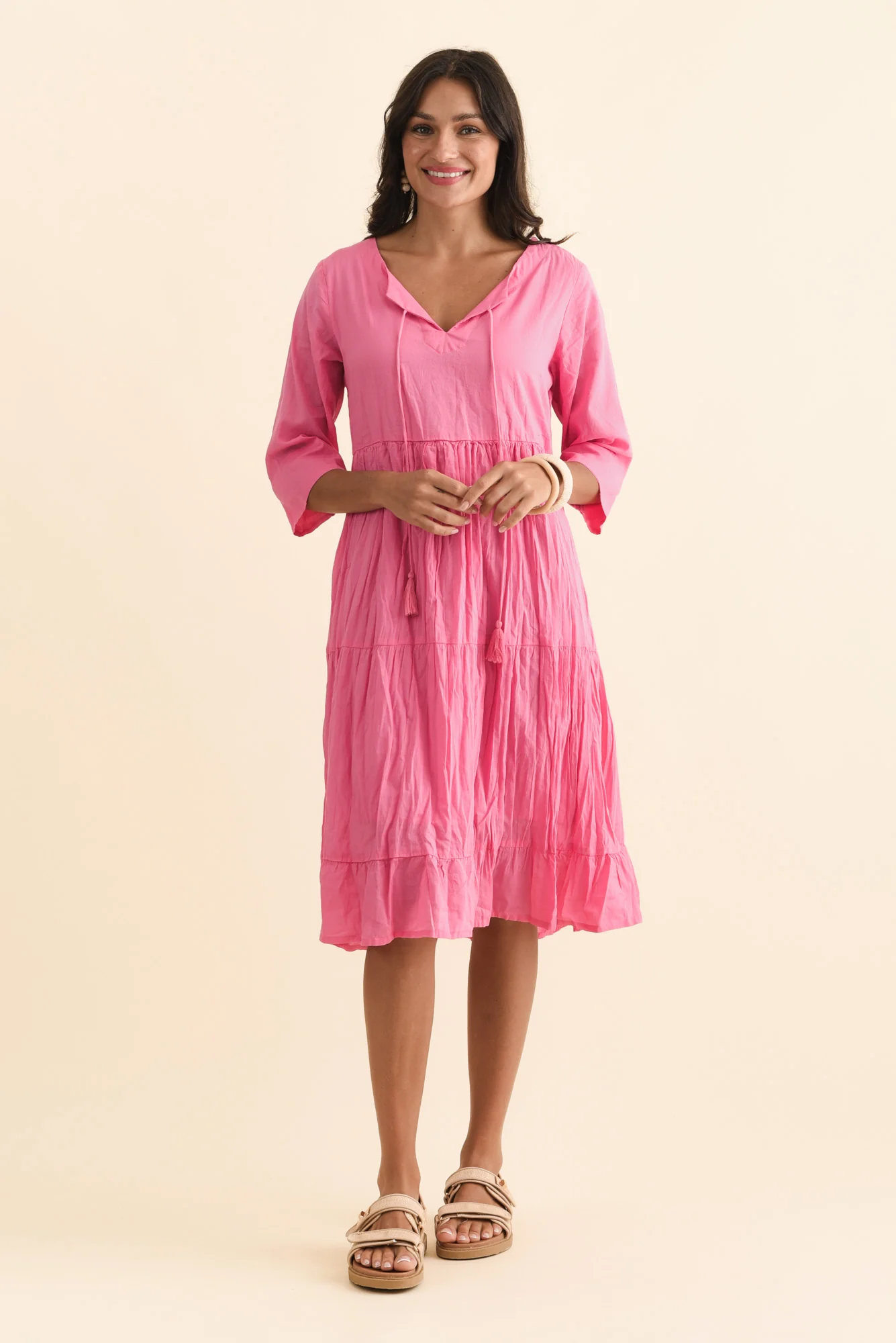 Milana Bright Pink Crinkle Cotton Dress - Image 8