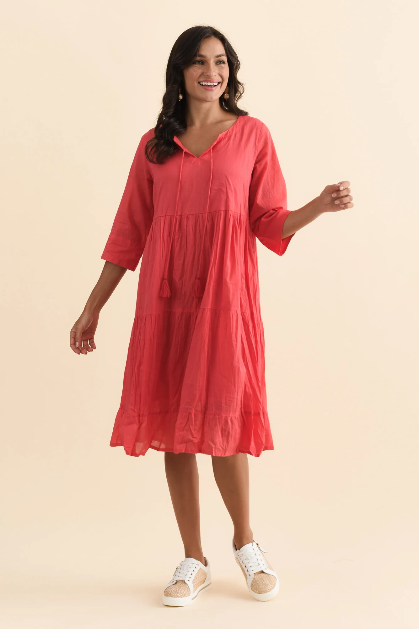Milana Cherry Crinkle Cotton Dress - Image 3