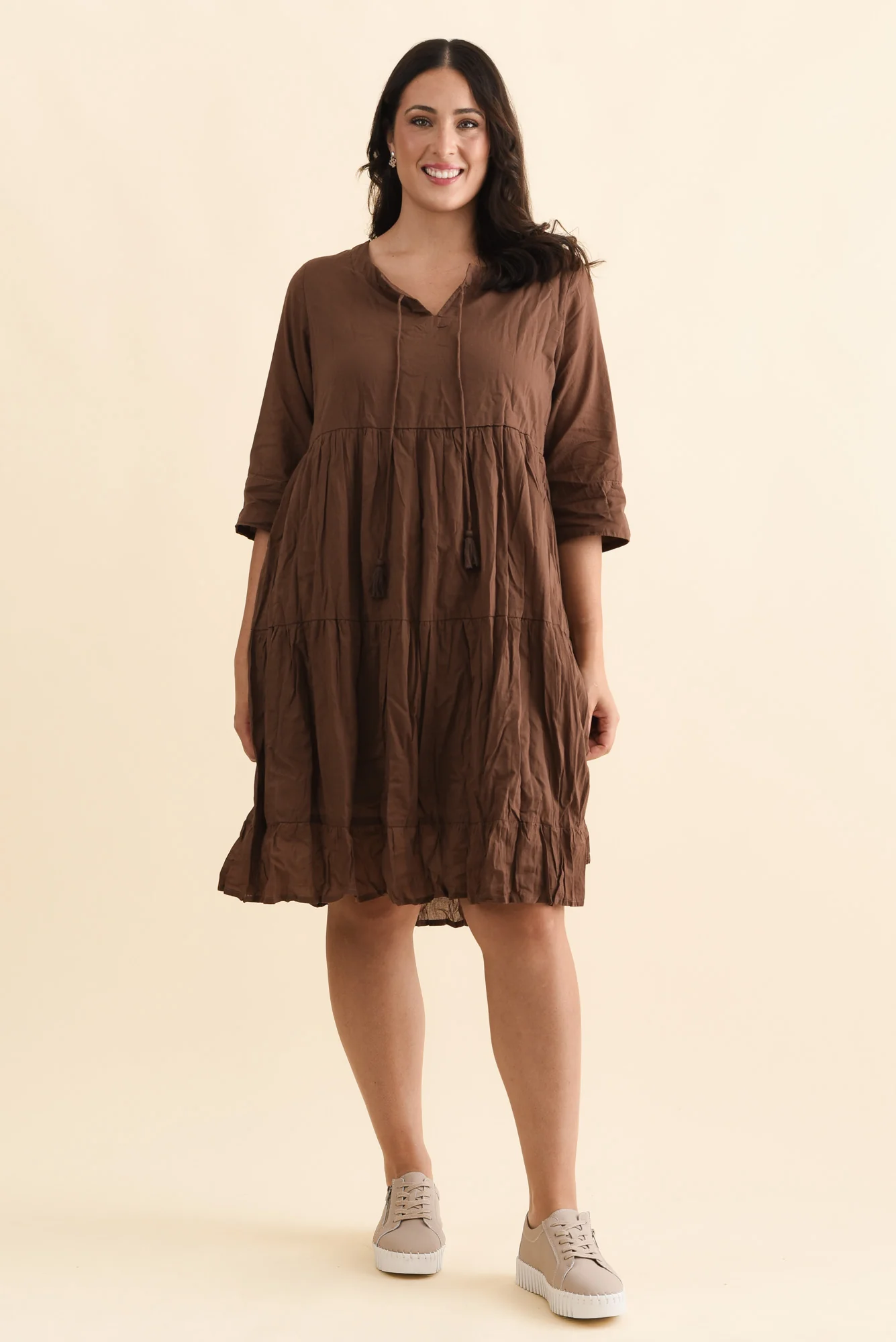 Milana Chocolate Crinkle Cotton Dress - Image 10