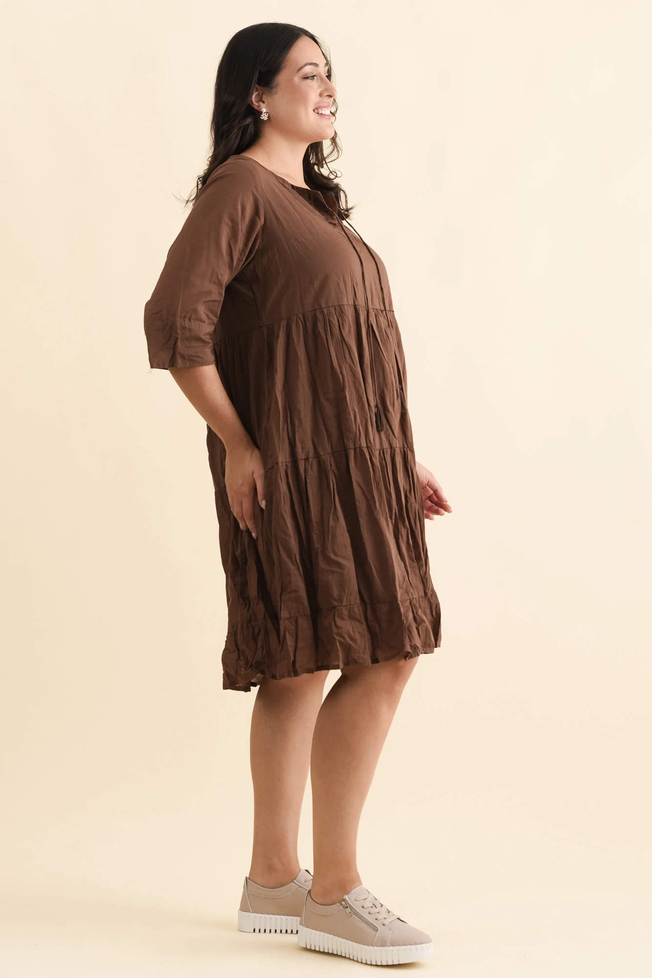 Milana Chocolate Crinkle Cotton Dress - Image 11
