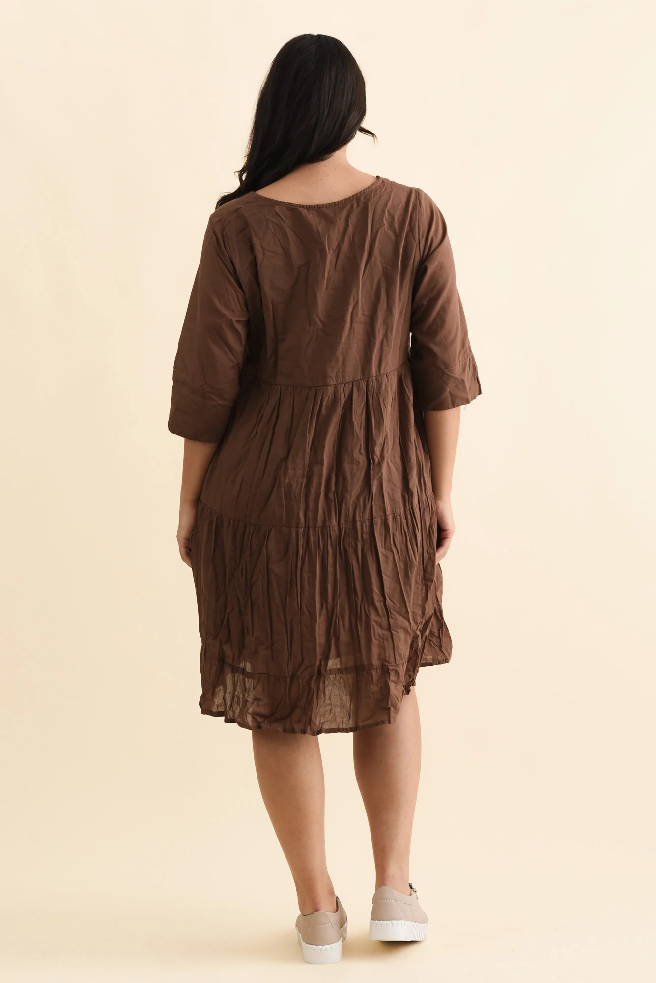Milana Chocolate Crinkle Cotton Dress - Image 12