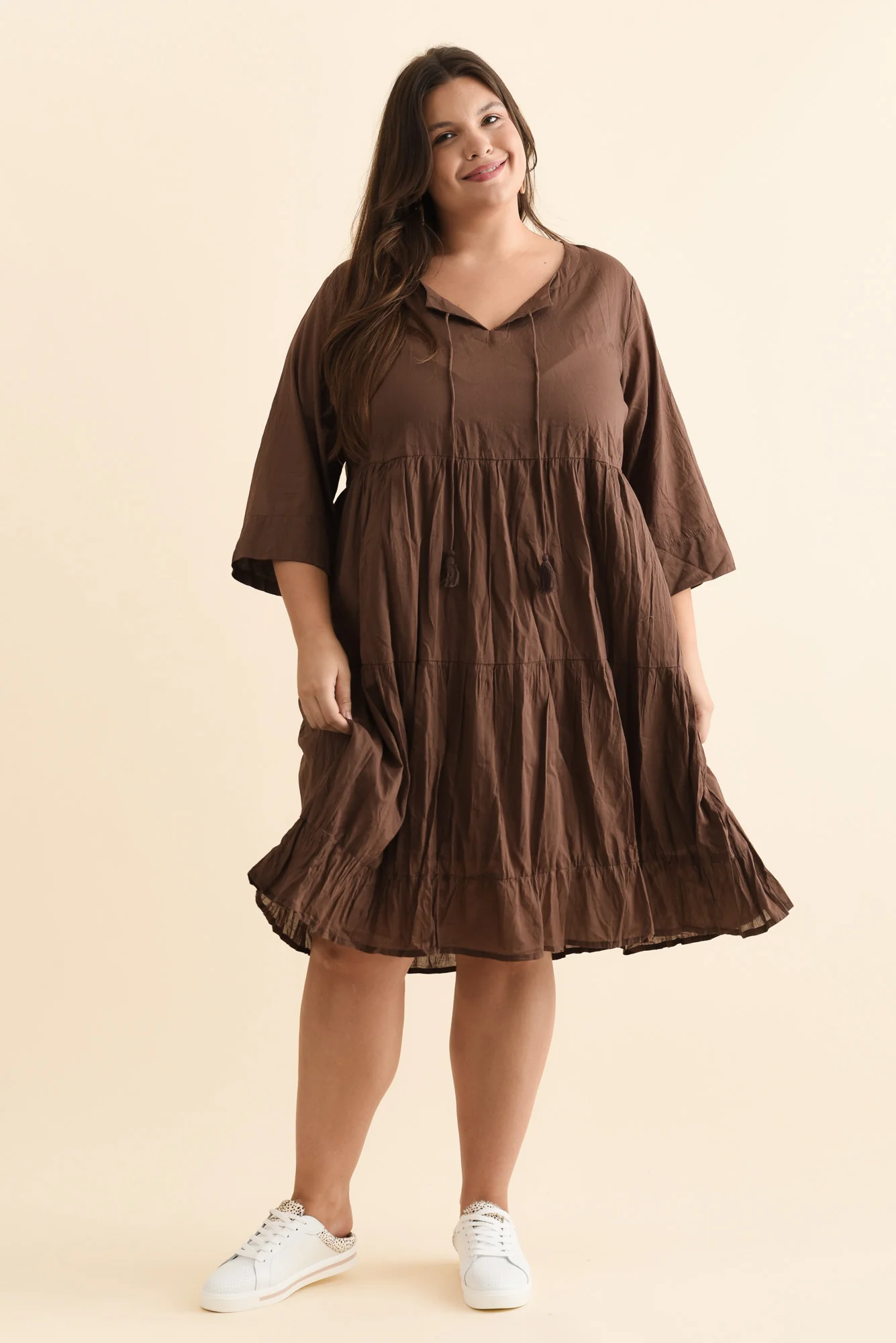 Milana Chocolate Crinkle Cotton Dress - Image 13