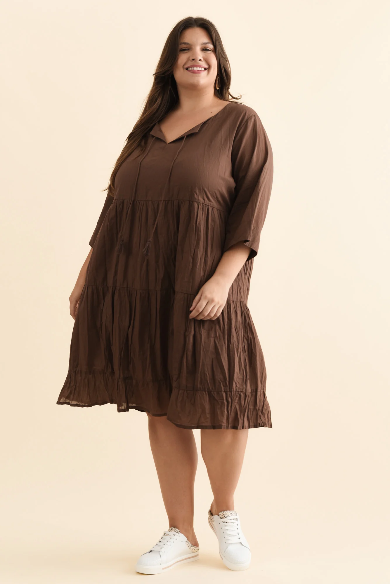 Milana Chocolate Crinkle Cotton Dress - Image 14