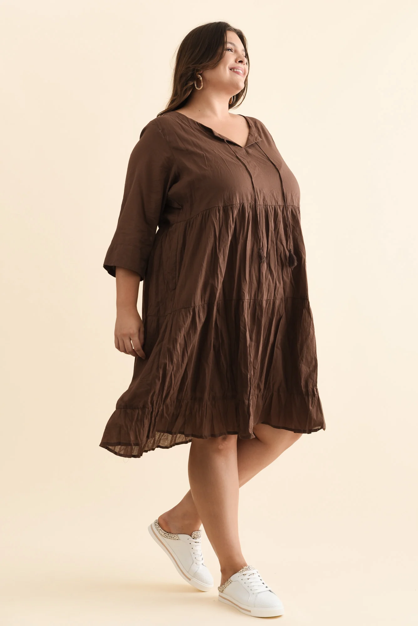 Milana Chocolate Crinkle Cotton Dress - Image 15