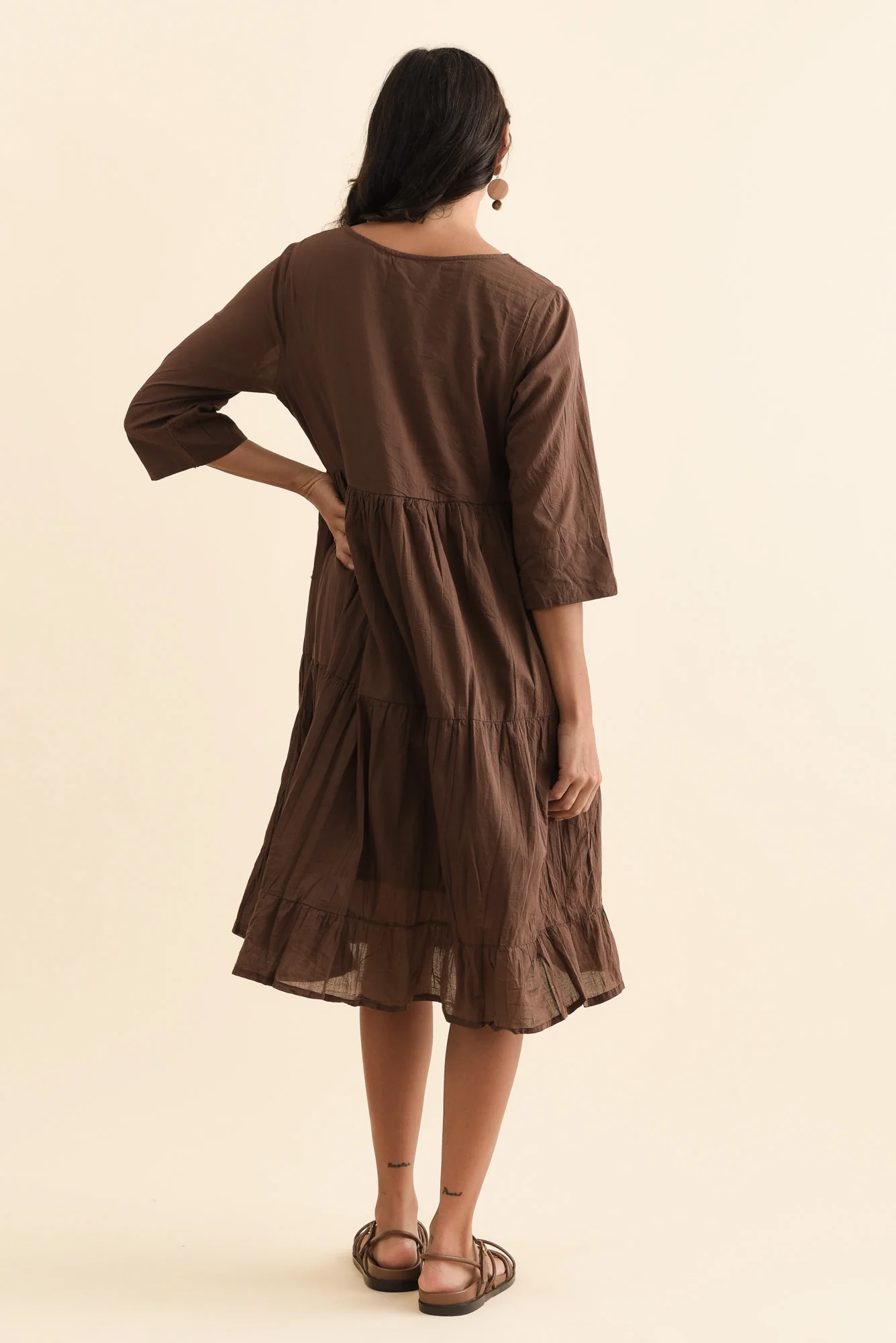 Milana Chocolate Crinkle Cotton Dress - Image 6
