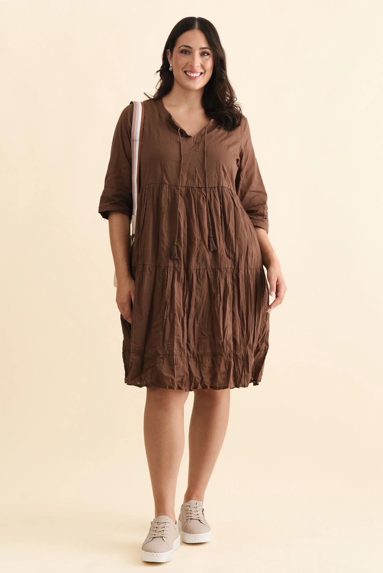 Milana Chocolate Crinkle Cotton Dress - Image 9
