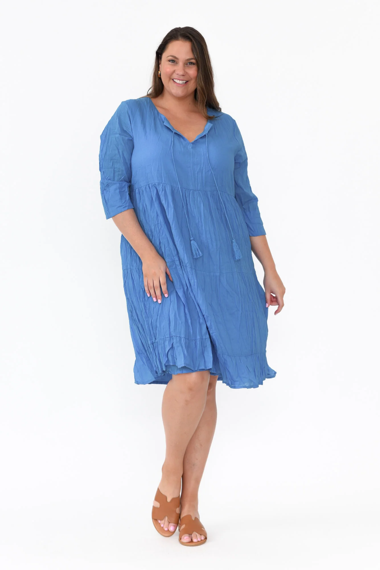 Milana Cobalt Crinkle Cotton Dress - Image 8