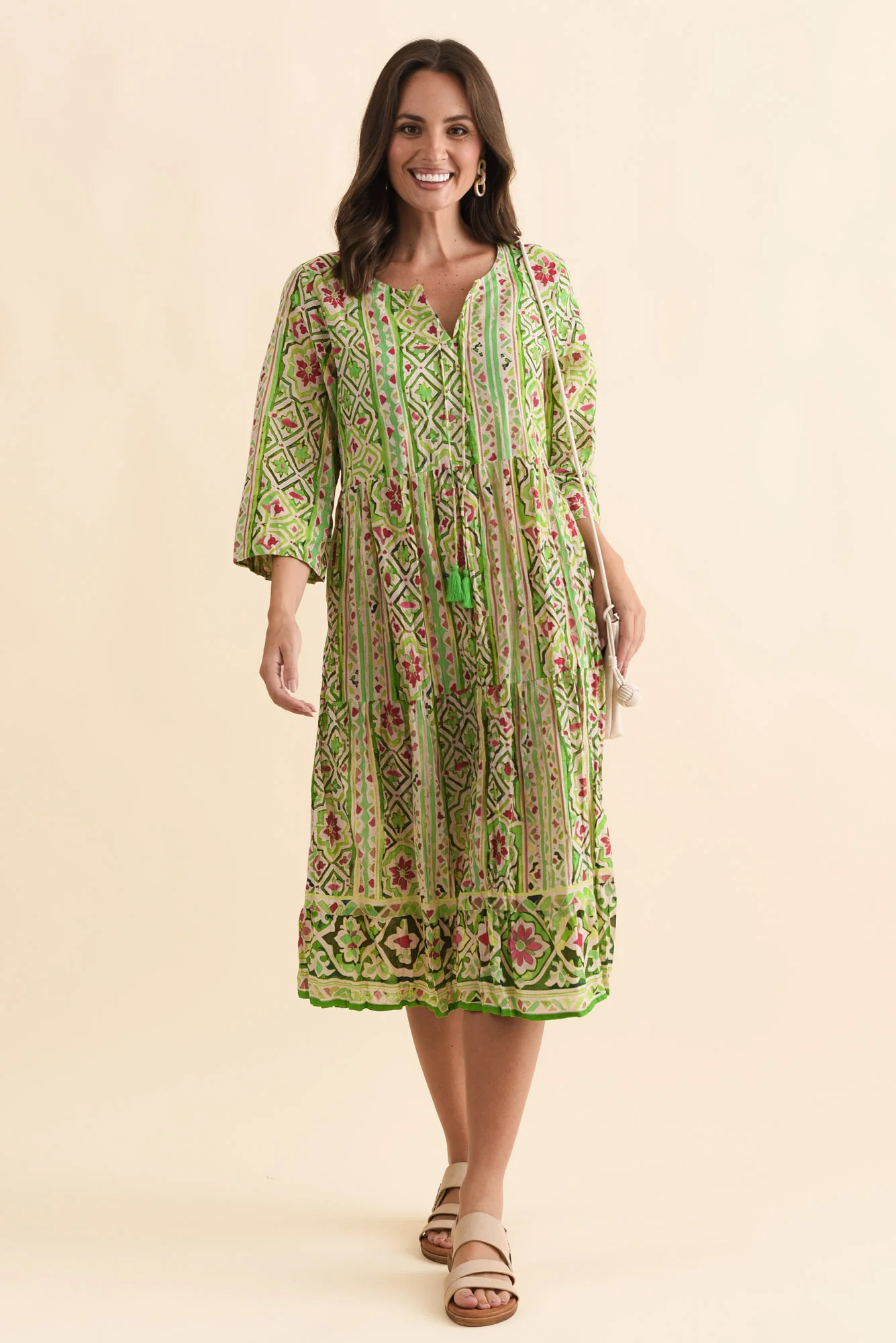 Milana Green Abstract Crinkle Cotton Dress - Image 3