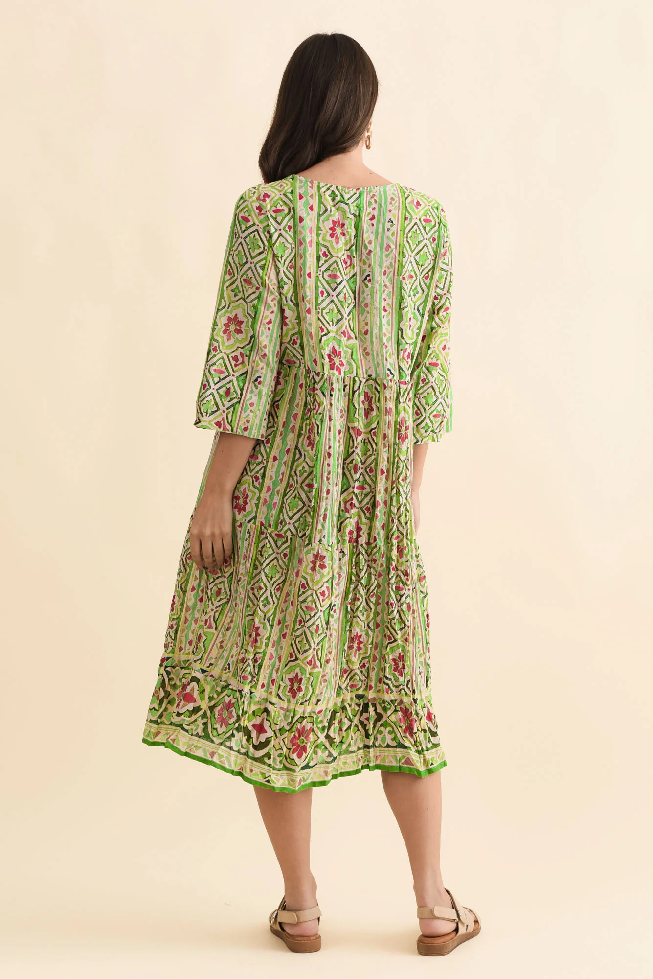 Milana Green Abstract Crinkle Cotton Dress - Image 6