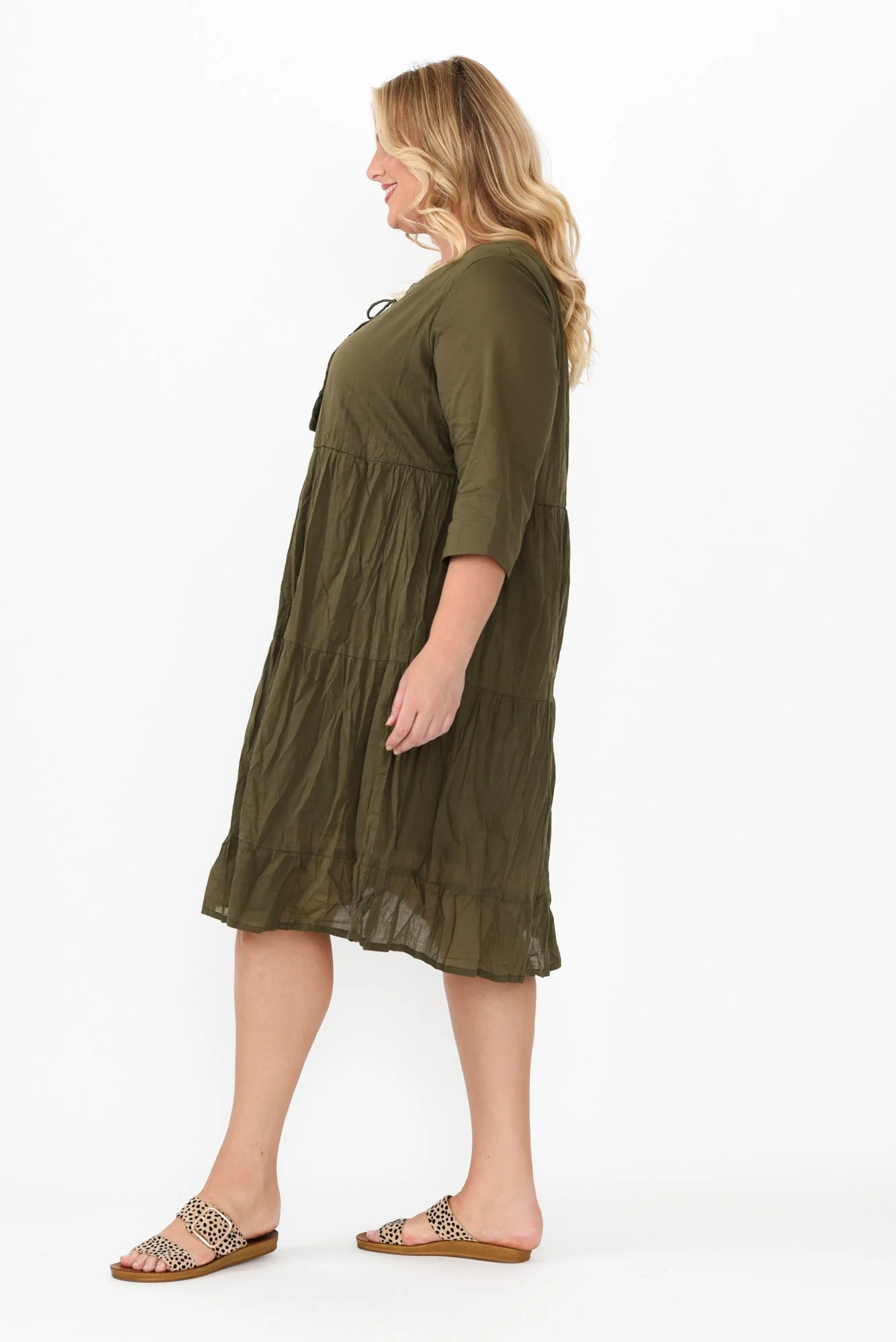Milana Khaki Crinkle Cotton Dress - Image 10