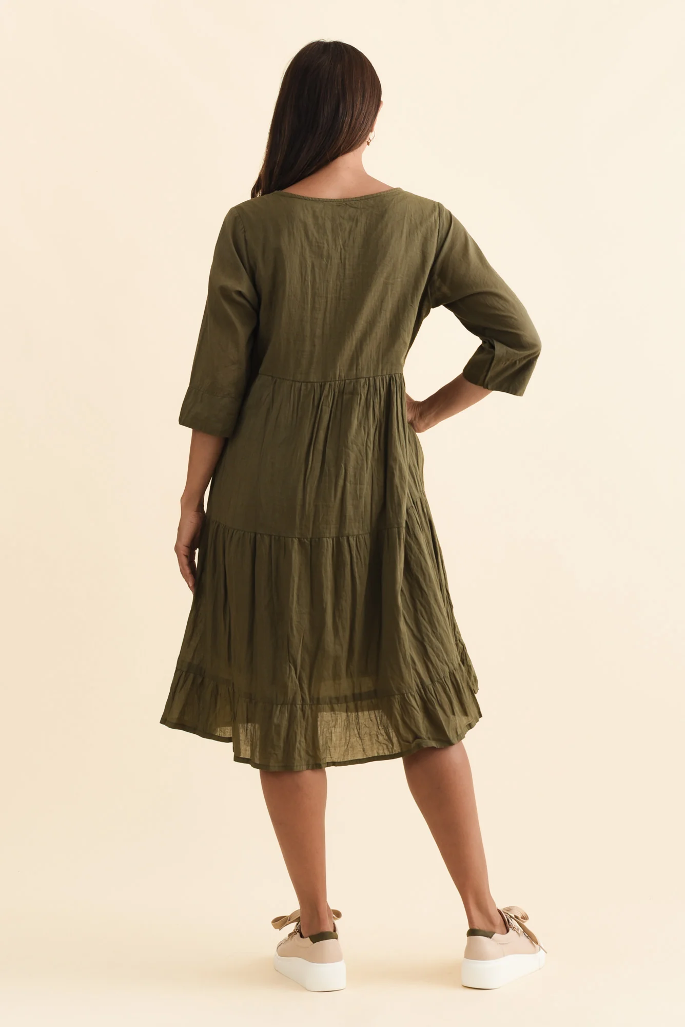 Milana Khaki Crinkle Cotton Dress - Image 6