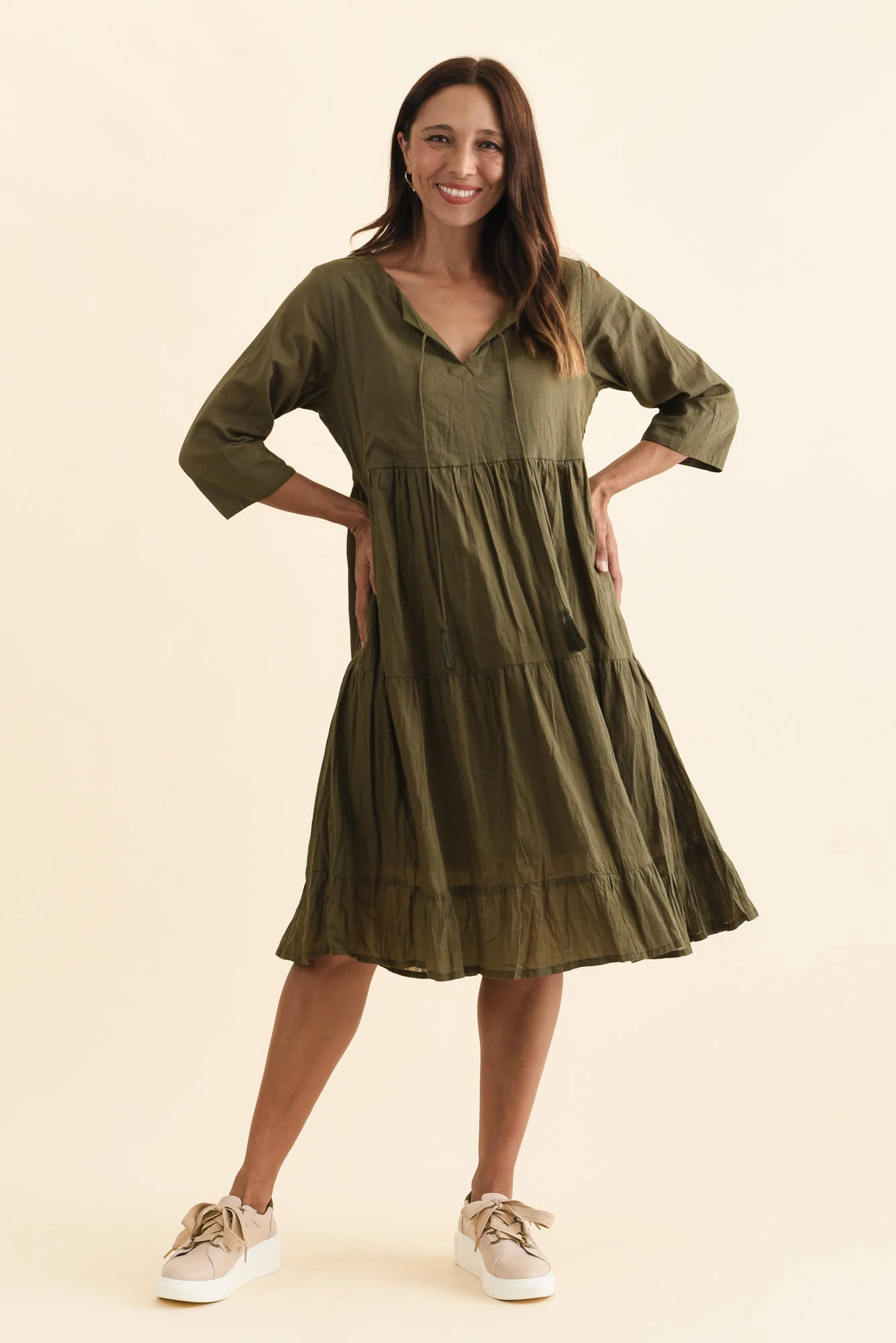 Milana Khaki Crinkle Cotton Dress - Image 8