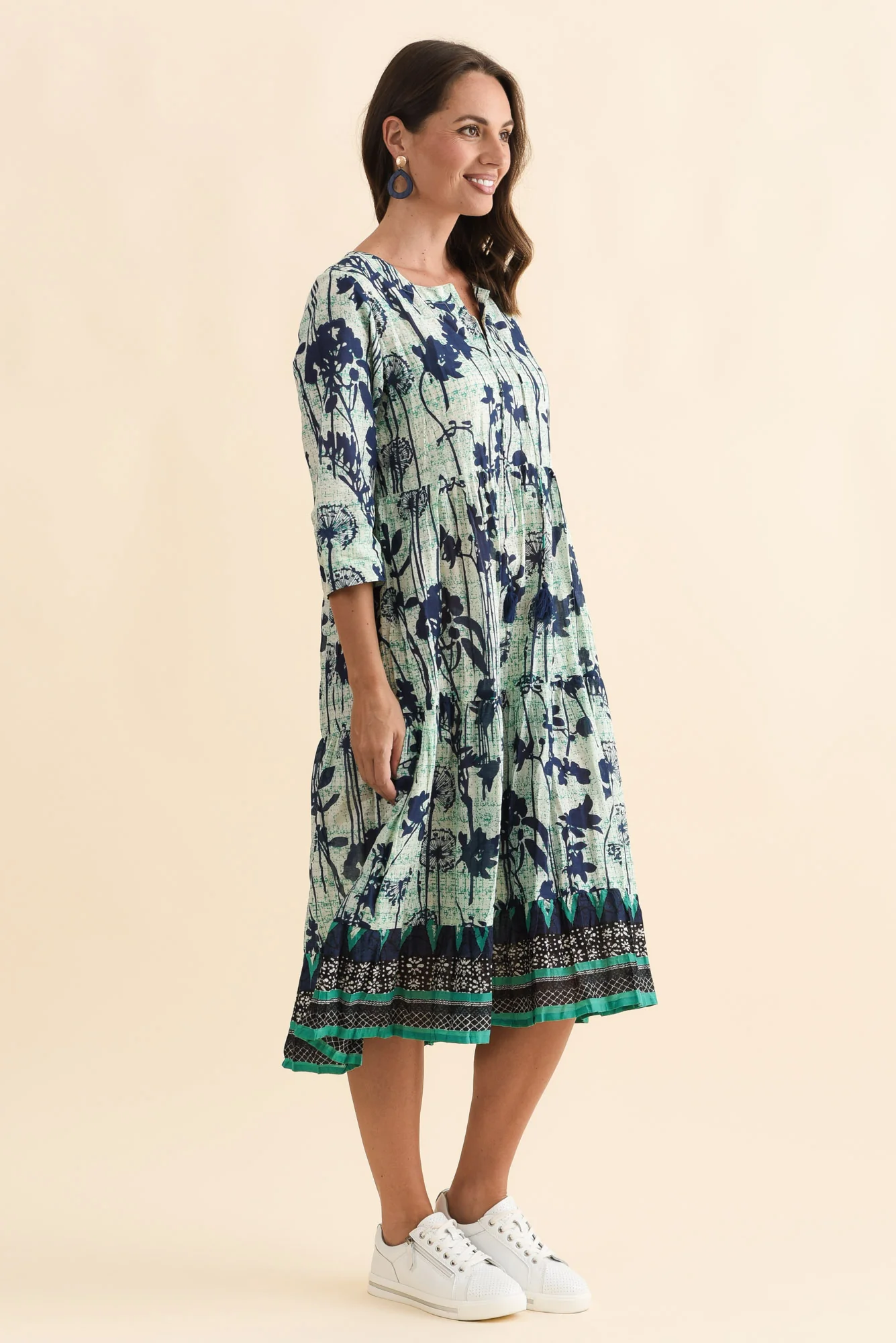 Milana Navy Dandelion Crinkle Cotton Dress - Image 4