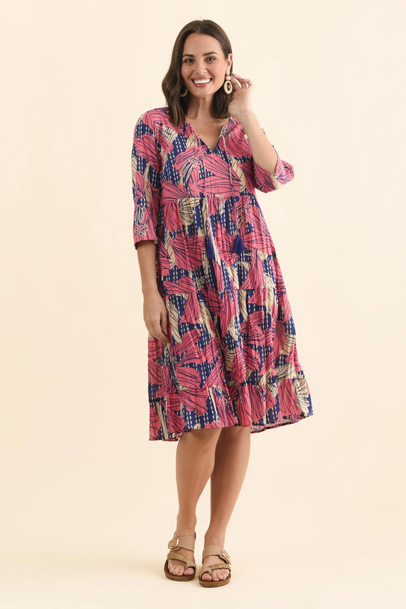 Milana Pink Lily Crinkle Cotton Dress - Image 3