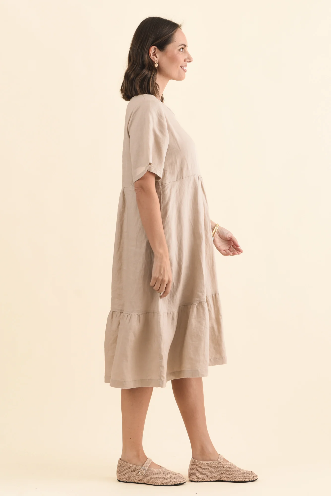 Miller Beige Linen Tiered Dress - Image 4