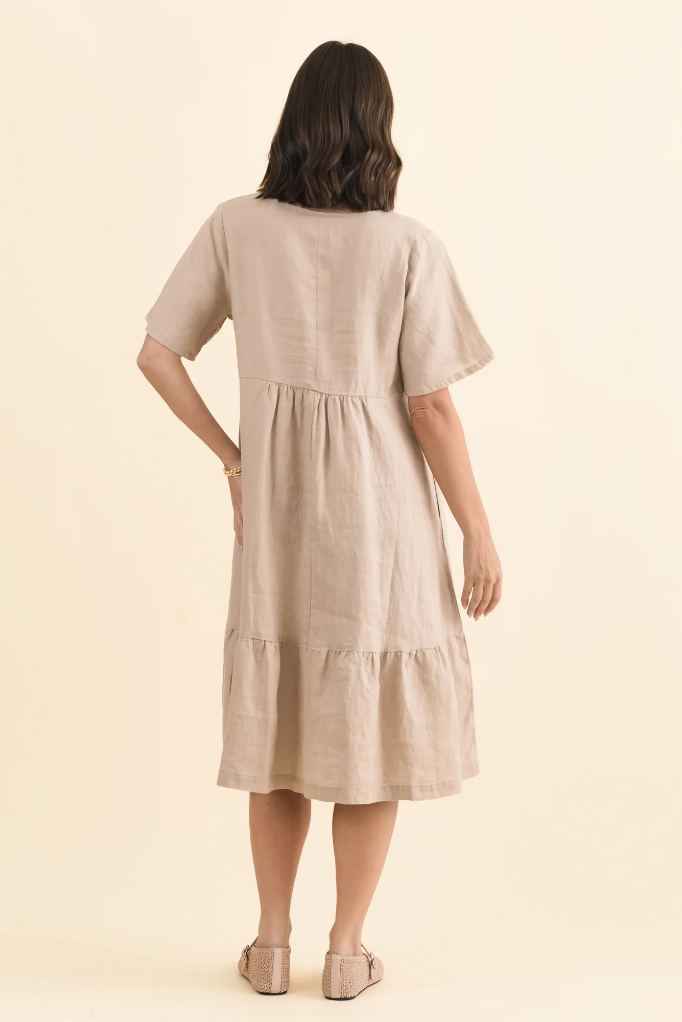 Miller Beige Linen Tiered Dress - Image 5
