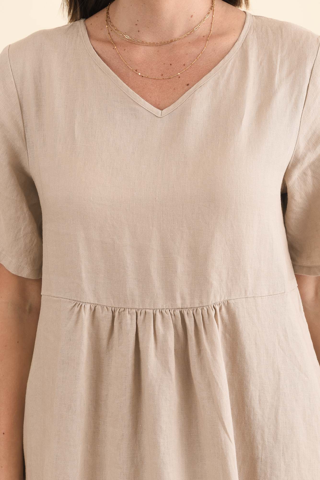 Miller Beige Linen Tiered Dress - Image 6