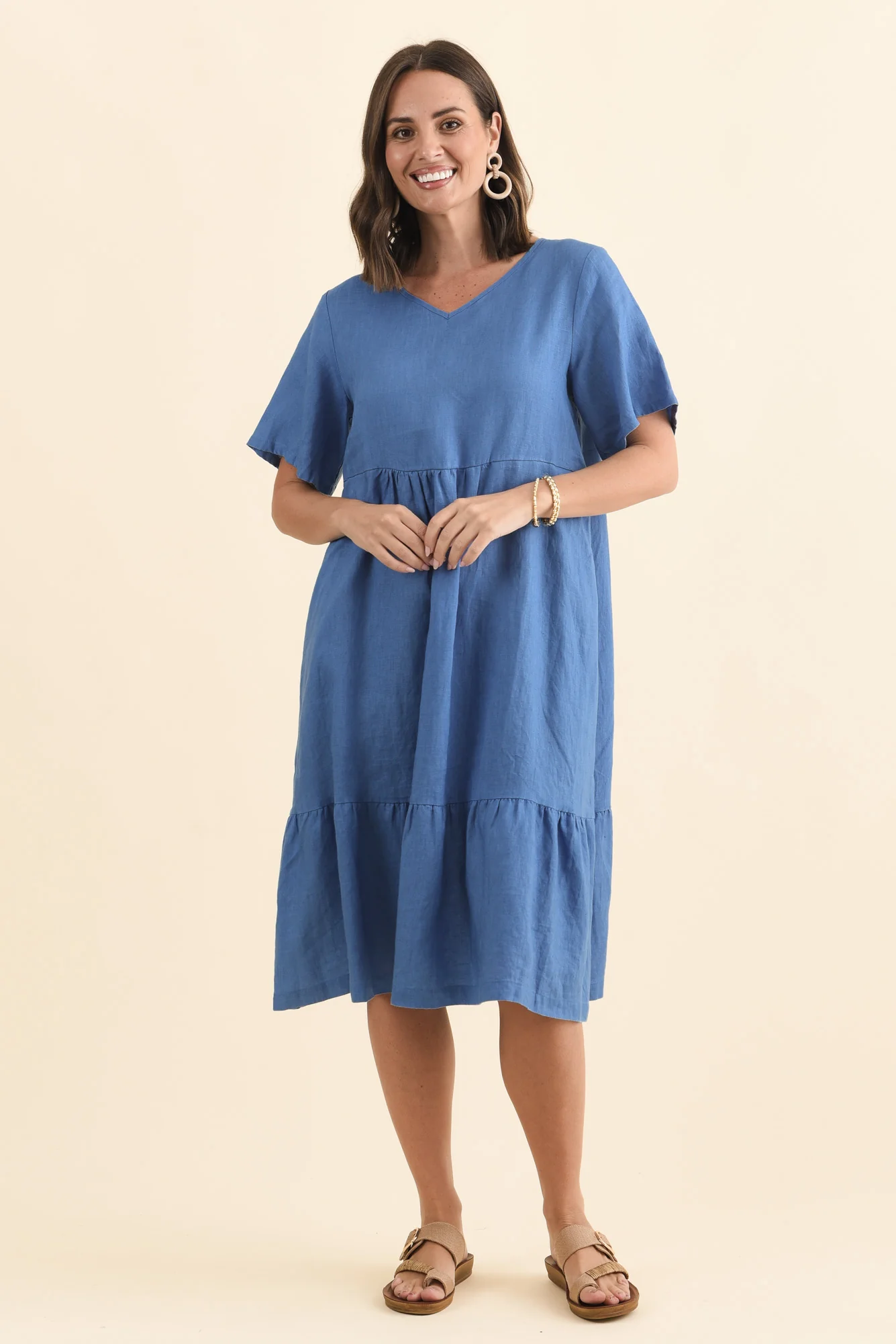Miller Blue Linen Tiered Dress - Image 3