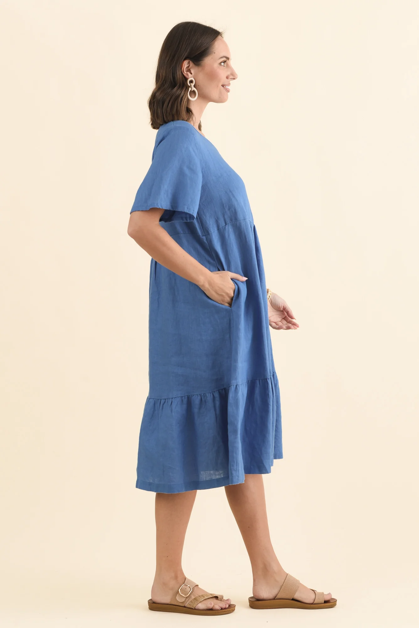 Miller Blue Linen Tiered Dress - Image 4