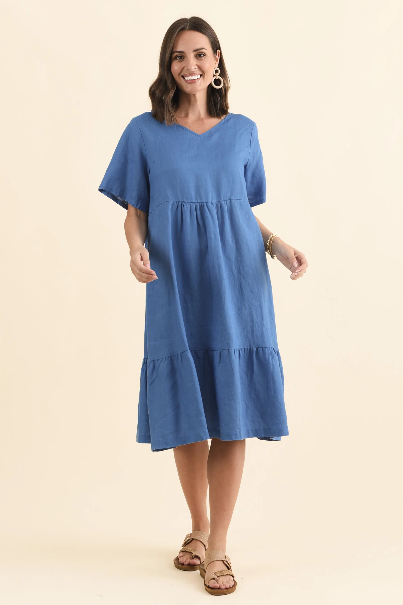 Miller Blue Linen Tiered Dress - Image 7