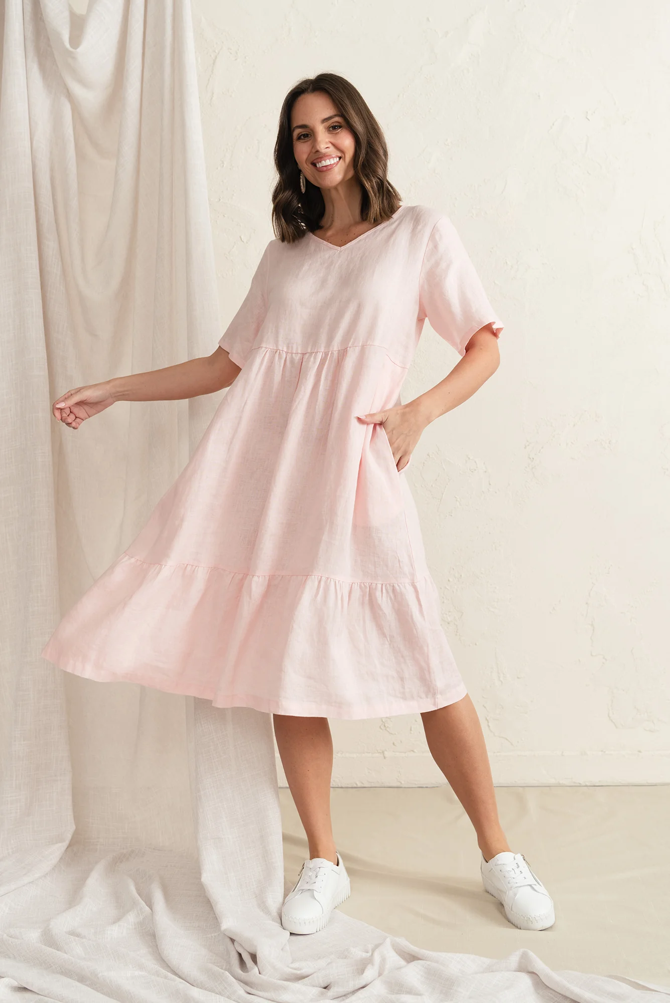 Miller Blush Linen Tiered Dress