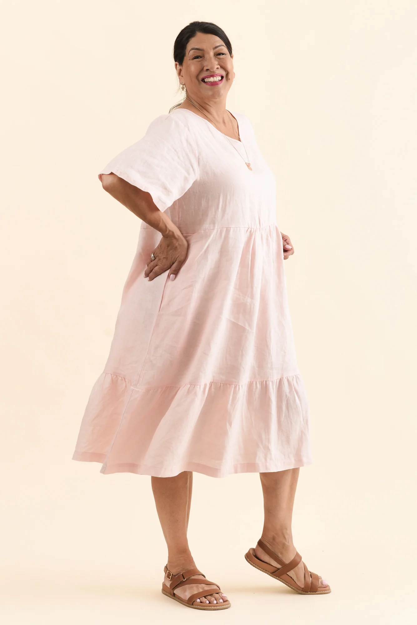 Miller Blush Linen Tiered Dress - Image 10