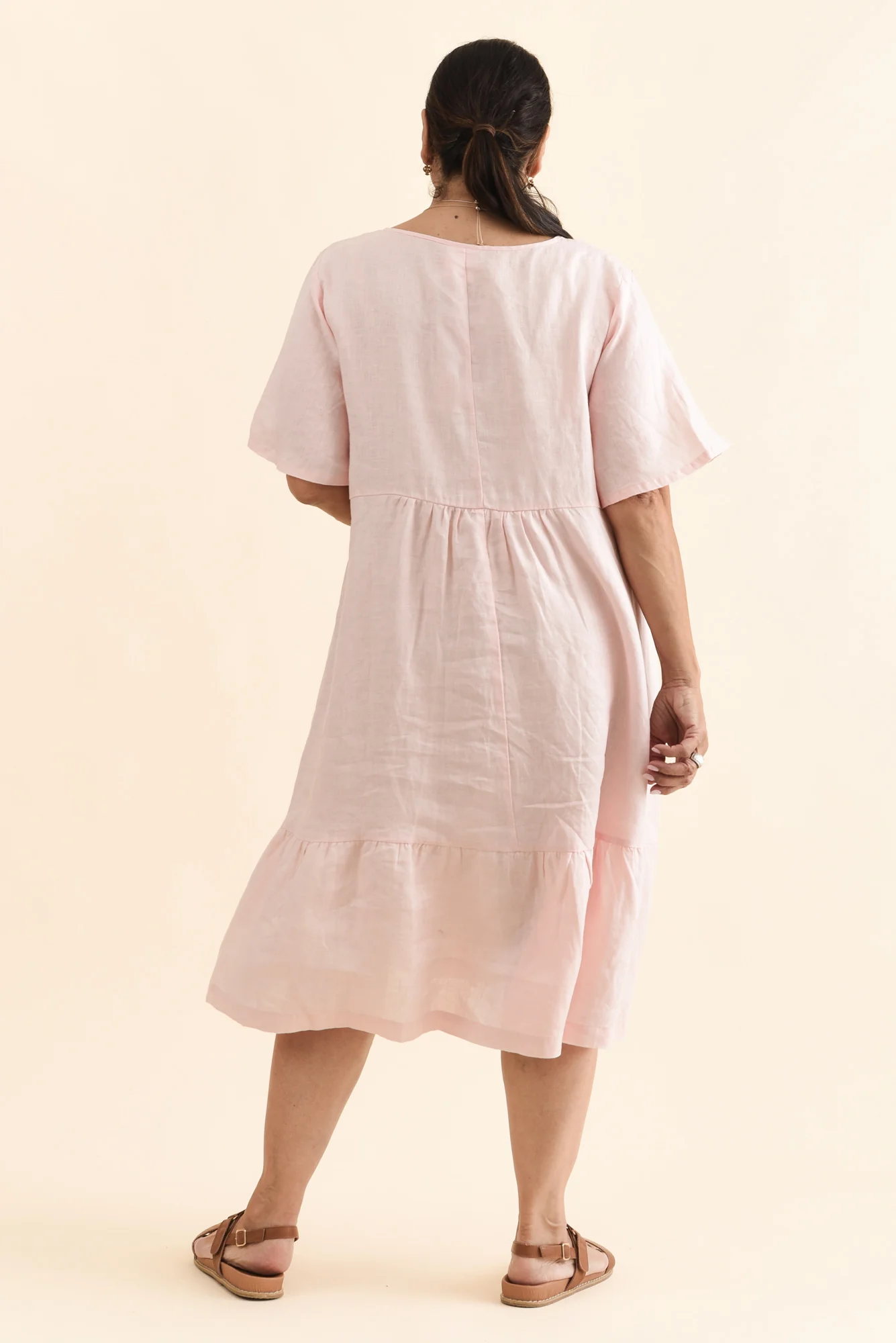 Miller Blush Linen Tiered Dress - Image 11