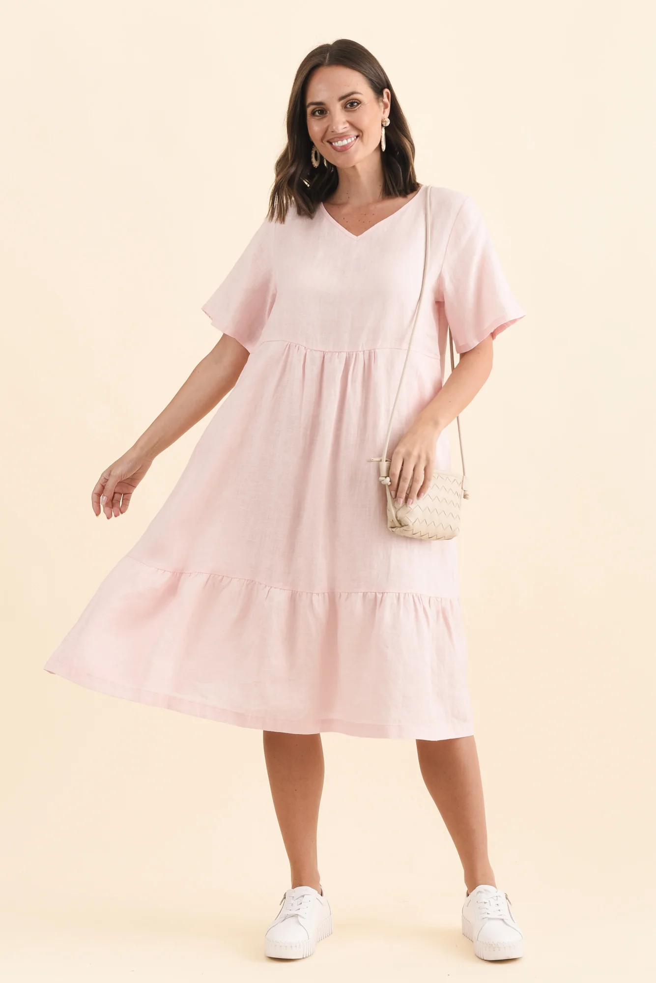 Miller Blush Linen Tiered Dress - Image 3