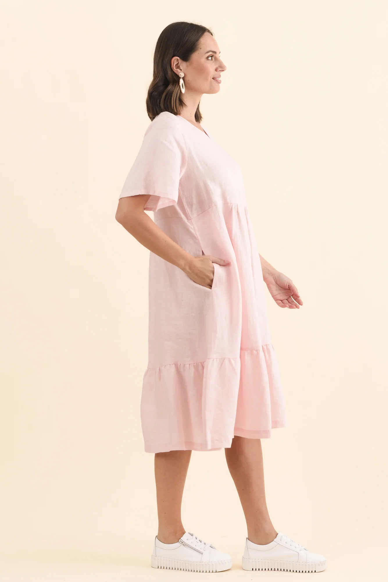 Miller Blush Linen Tiered Dress - Image 4