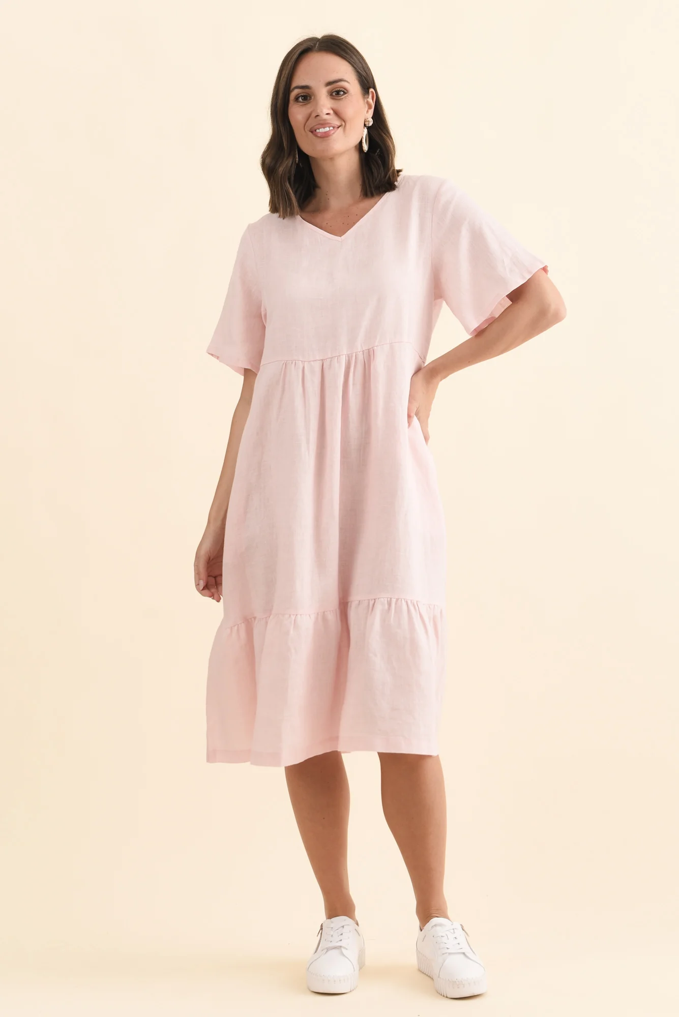 Miller Blush Linen Tiered Dress - Image 7