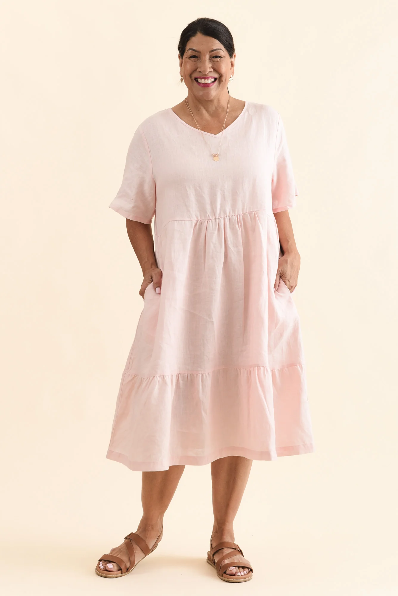 Miller Blush Linen Tiered Dress - Image 8