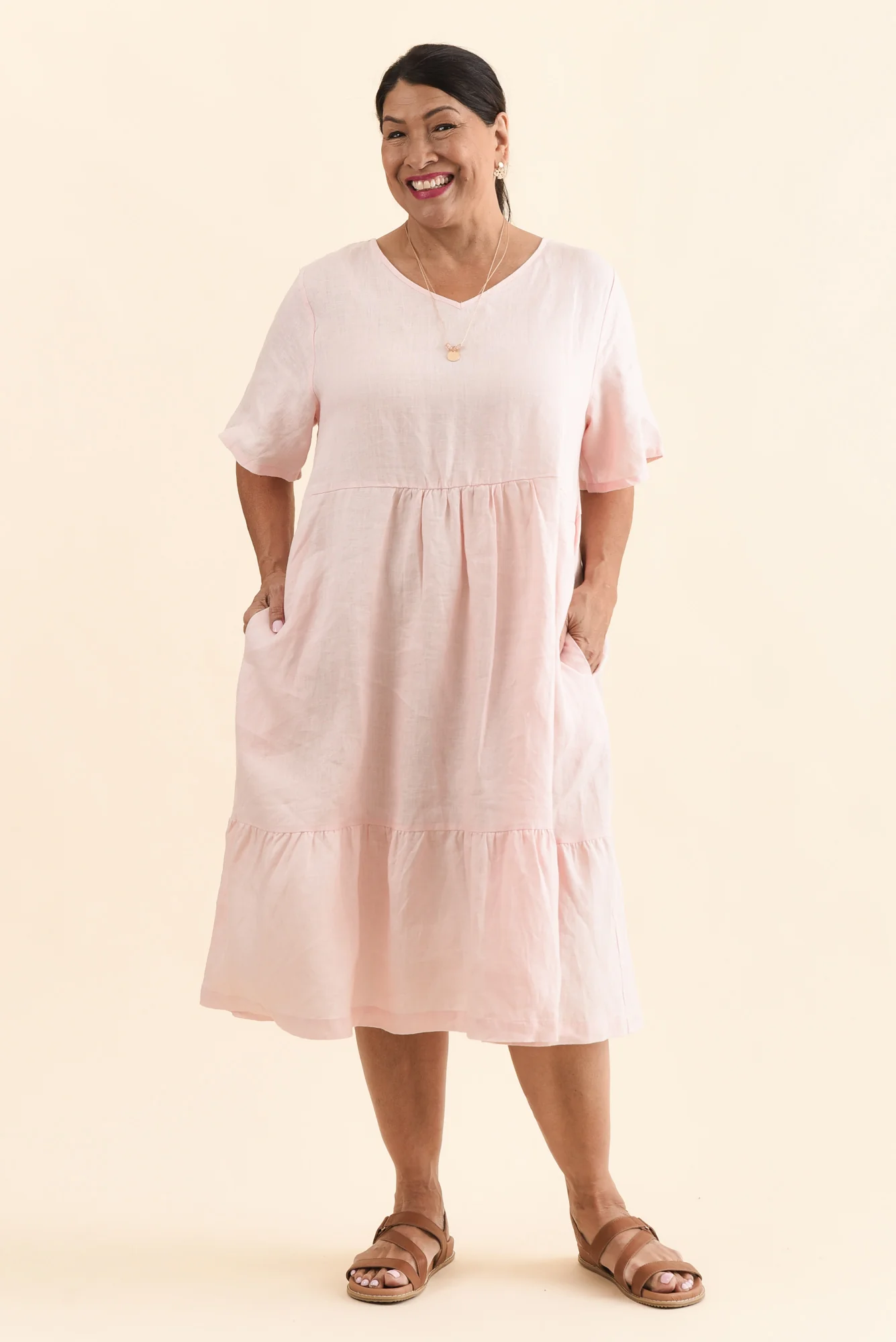 Miller Blush Linen Tiered Dress - Image 9