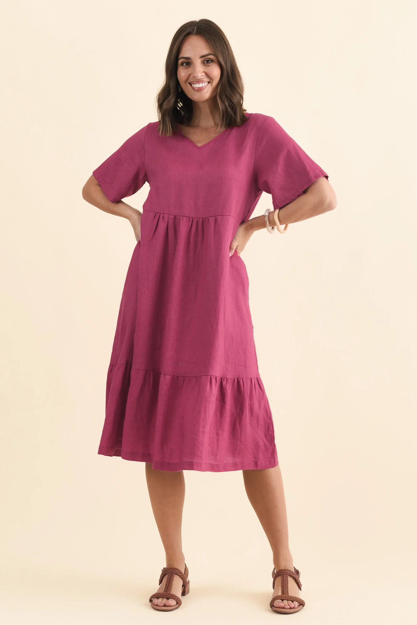 Miller Pink Linen Tiered Dress - Image 3