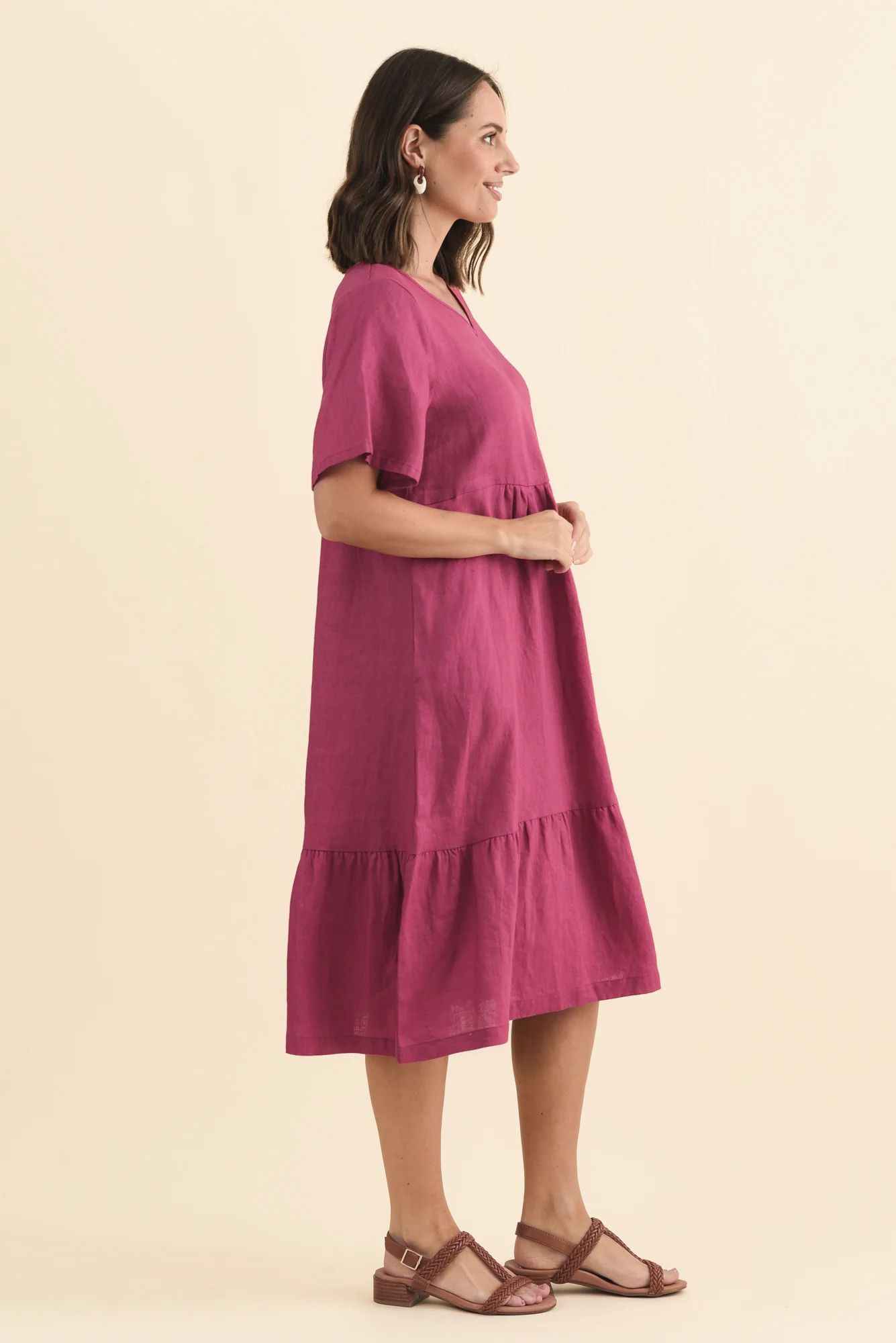 Miller Pink Linen Tiered Dress - Image 4