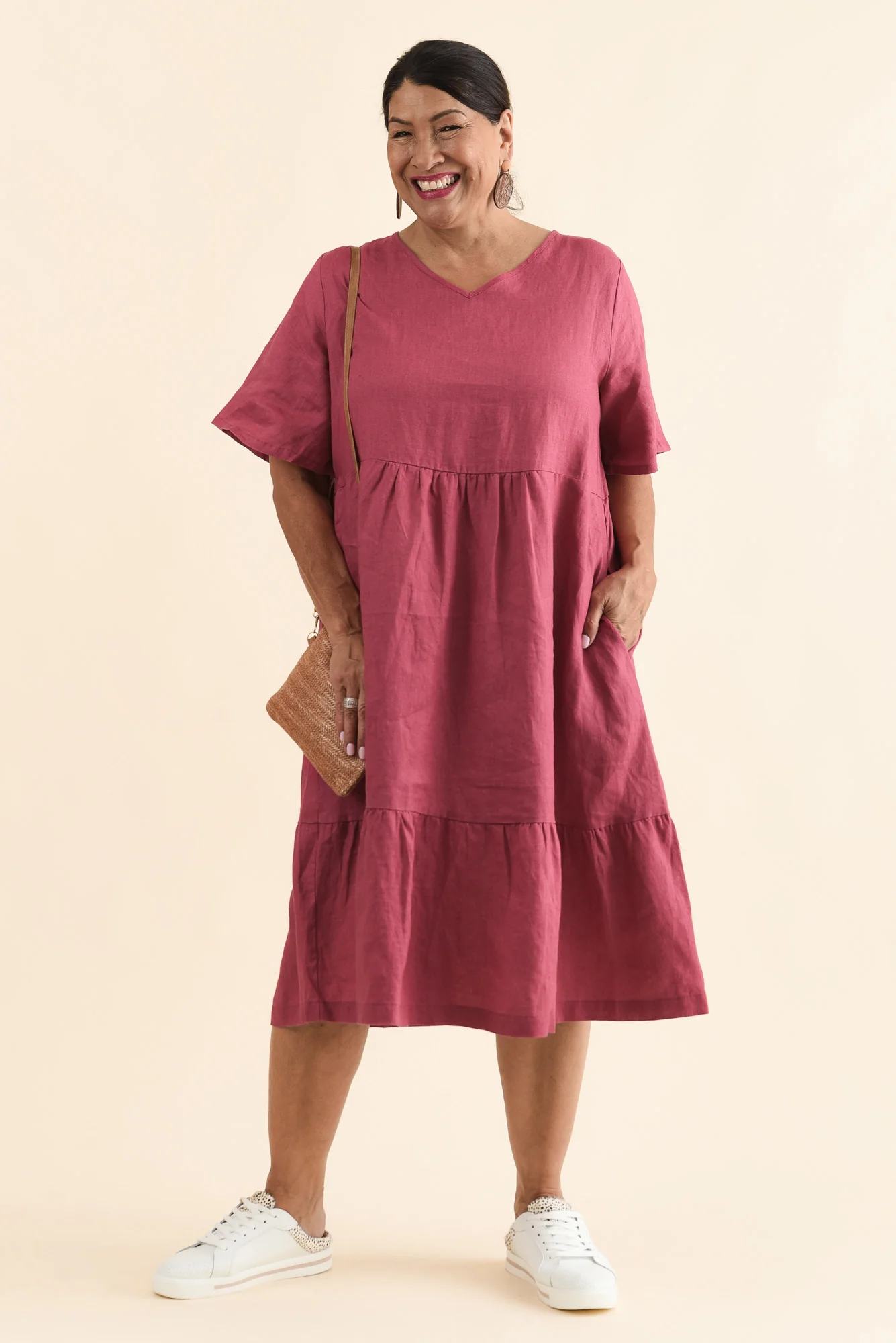 Miller Pink Linen Tiered Dress - Image 8