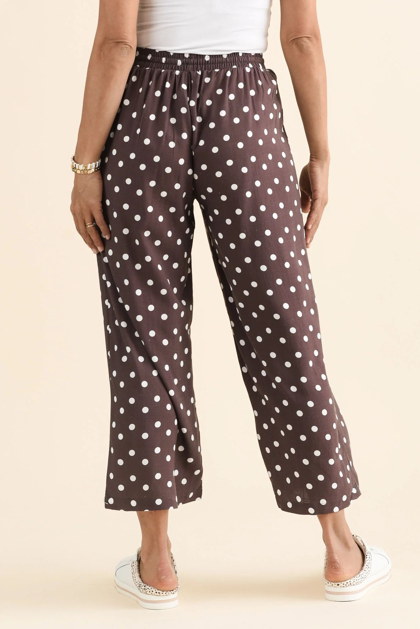 Minnelli Chocolate Spot Linen Cotton Pants - Image 4