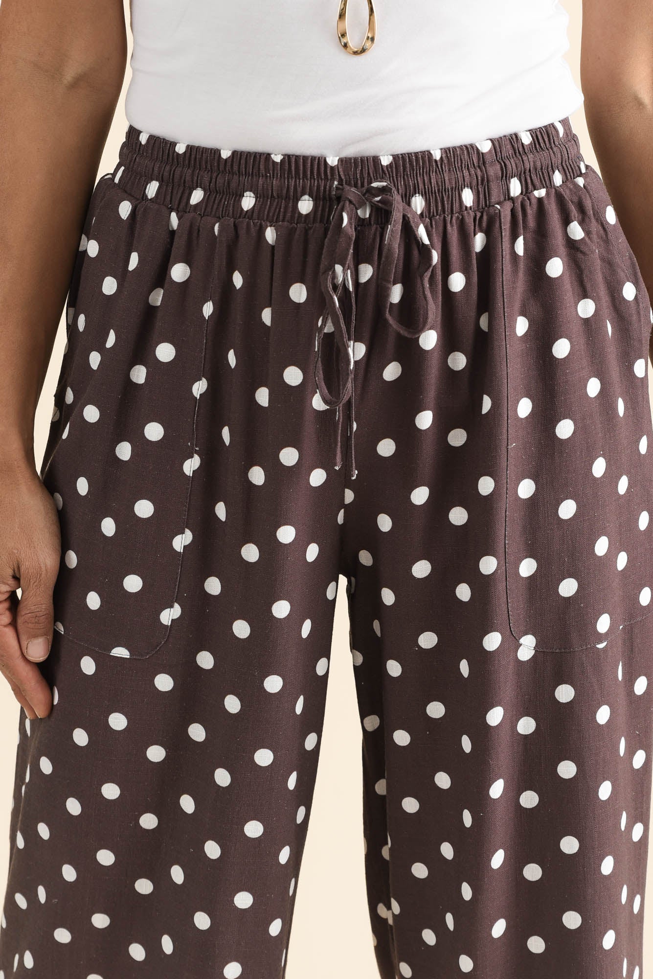 Minnelli Chocolate Spot Linen Cotton Pants - Image 5