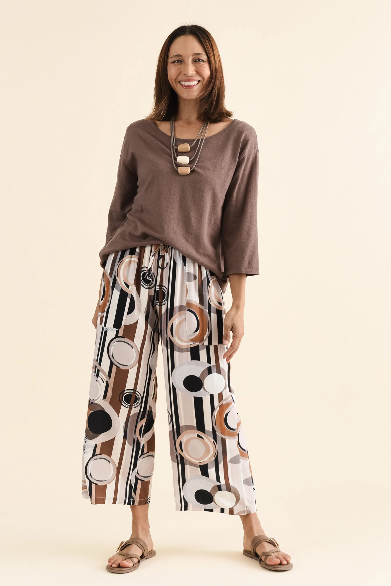 Minnelli Tan Geo Linen Cotton Pants - Image 2